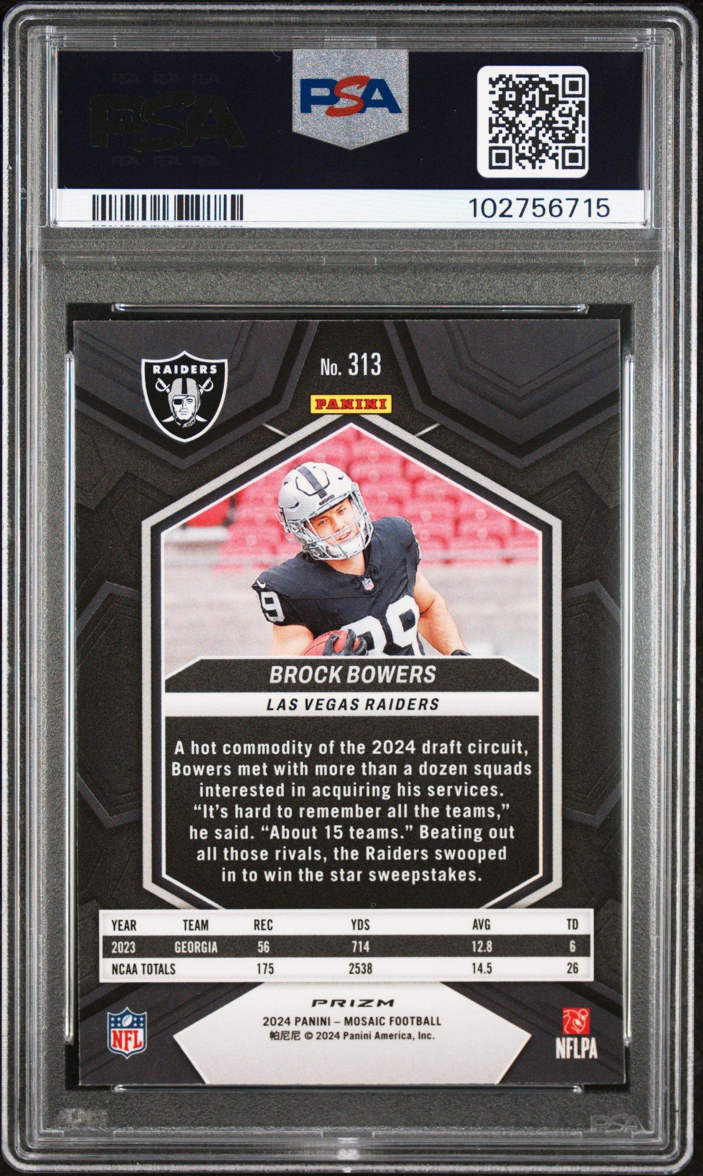2024 Panini Mosaic 313 Brock Bowers Reactive Blue PSA 9