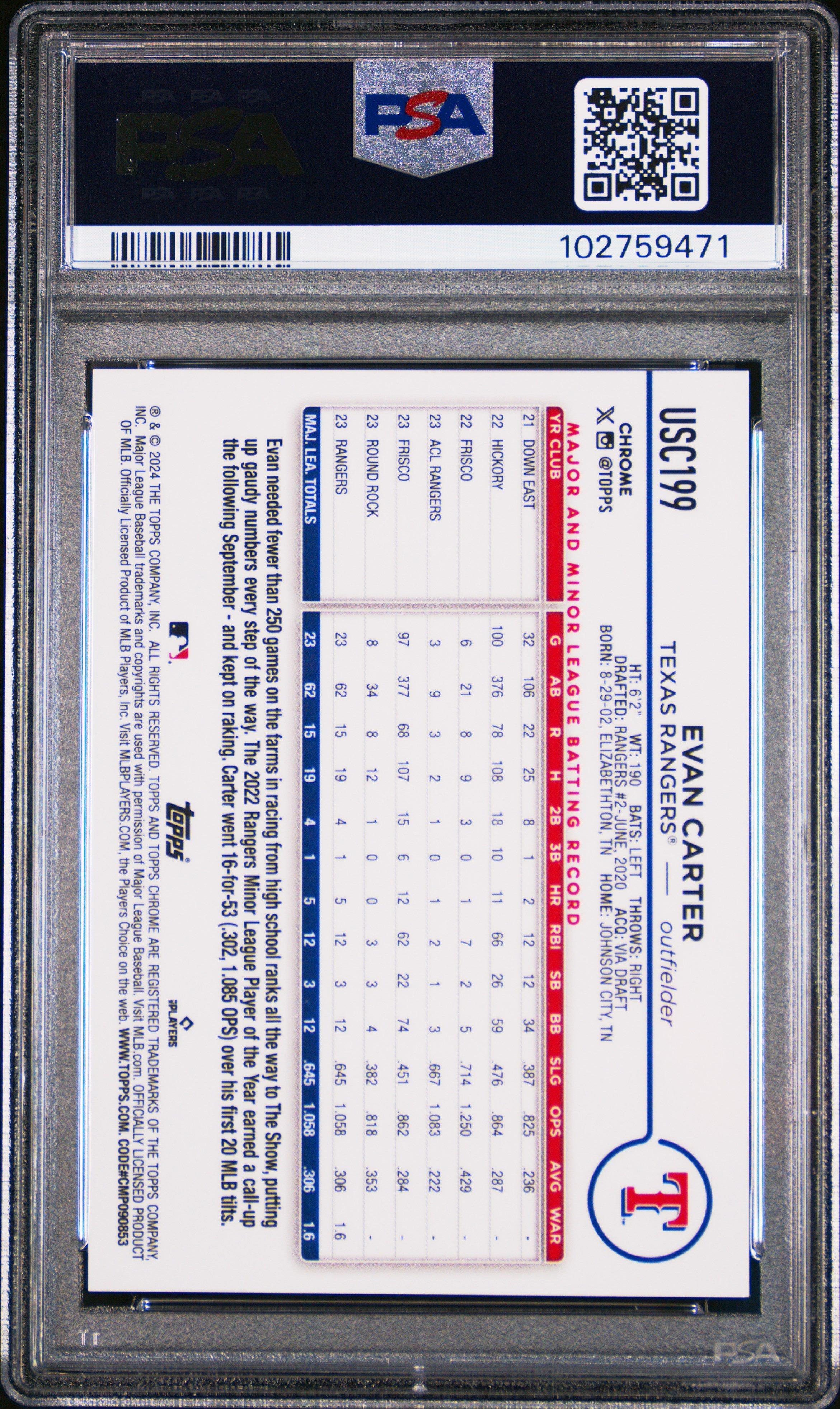 2024 Topps Chrome Update Usc199 Evan Carter Sp-gold Speckle PSA 10