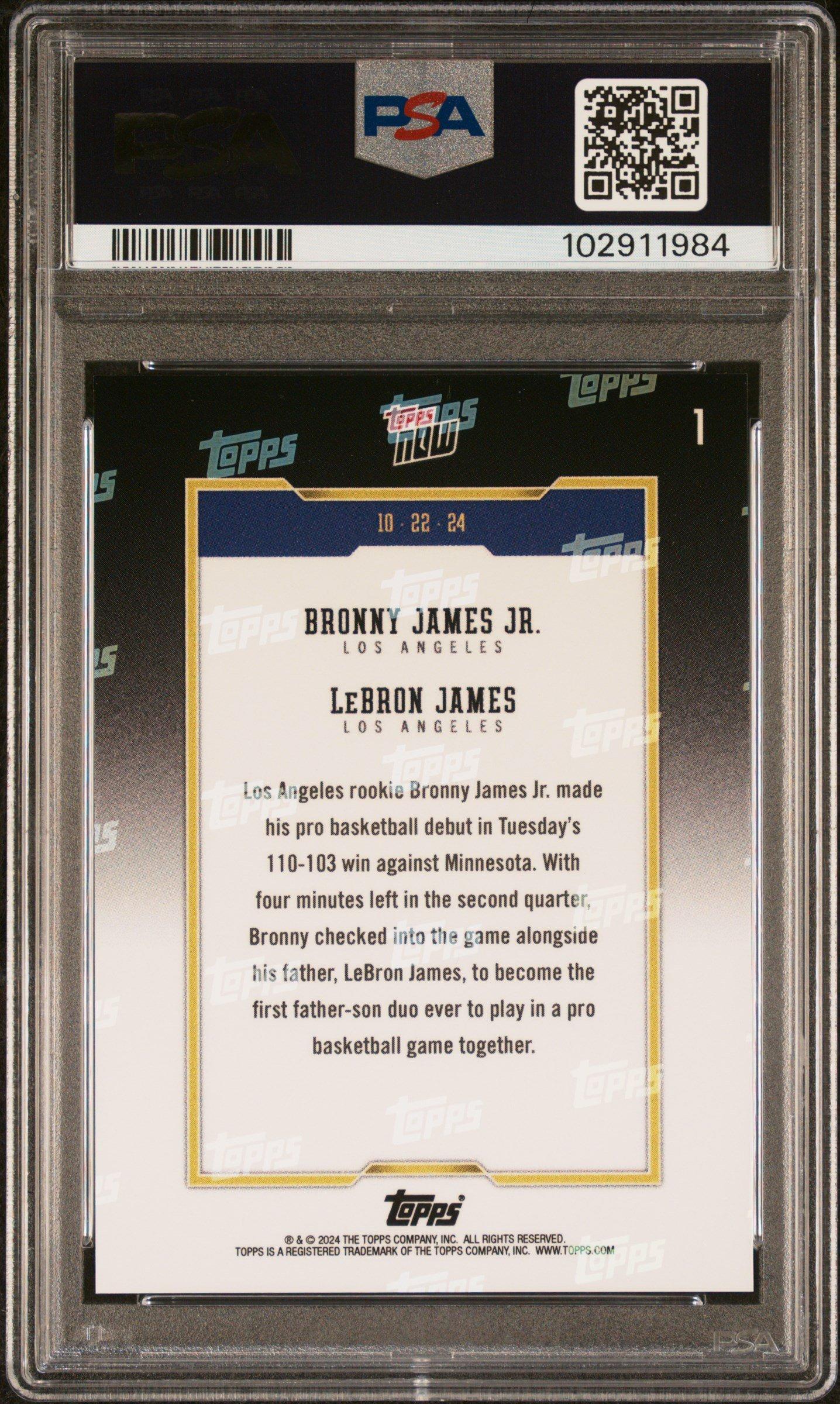 2024 Topps Now 1 Lebron James/bronny James PSA 10 Graded Card 