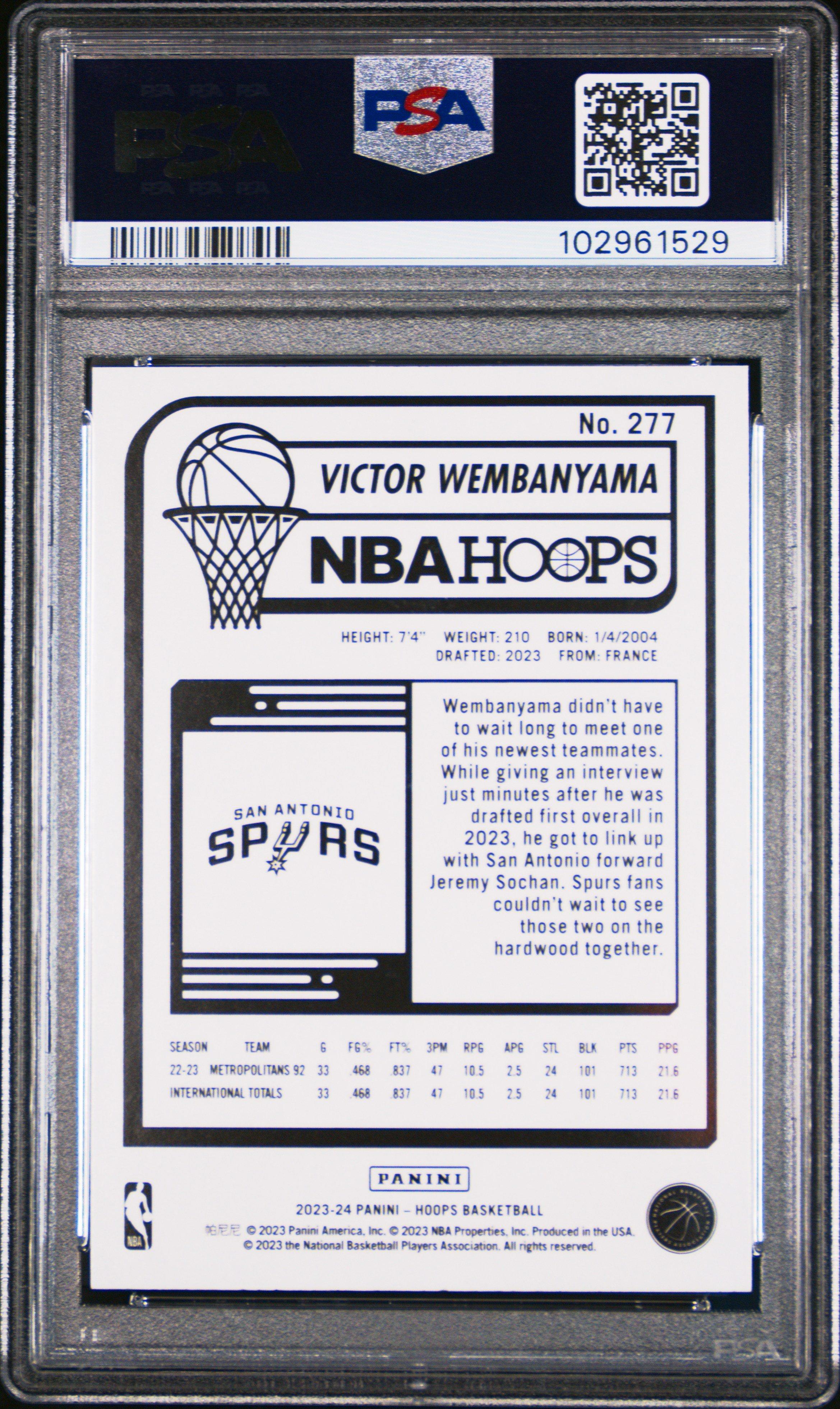 2023 Panini Nba Hoops 277 Victor Wembanyama PSA