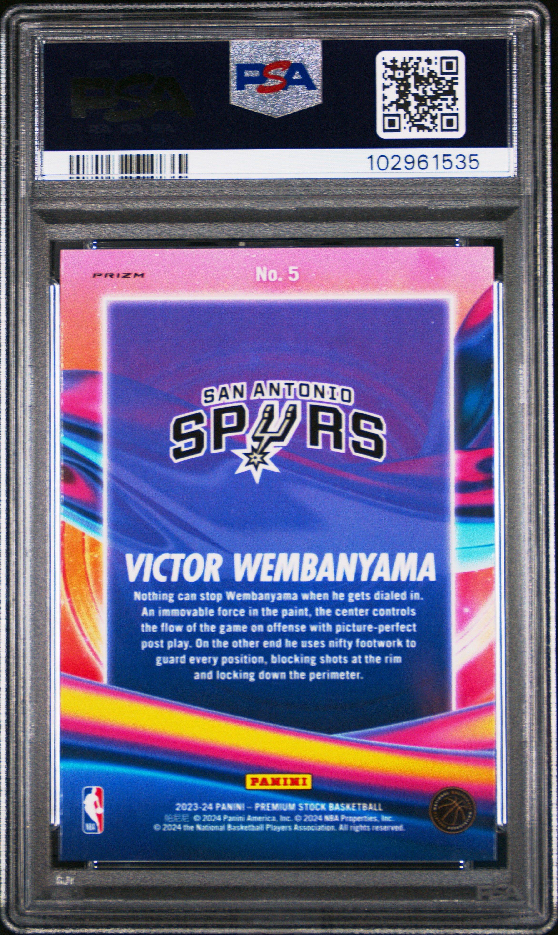 2023 Panini Hoops Premium Stock Anti Gravity 5 Victor Wembanyama Silver Prizm PSA 10