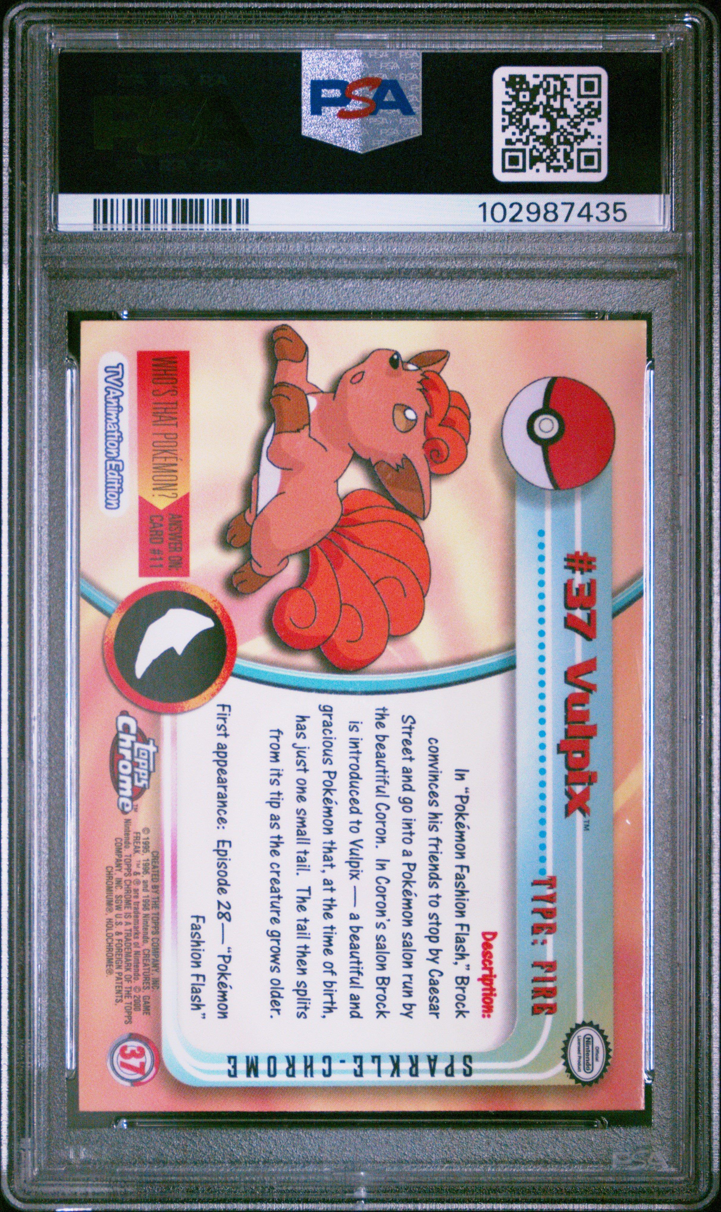 2000 Topps Chrome Pokemon T.v. 37 Vulpix Sparkle PSA 9