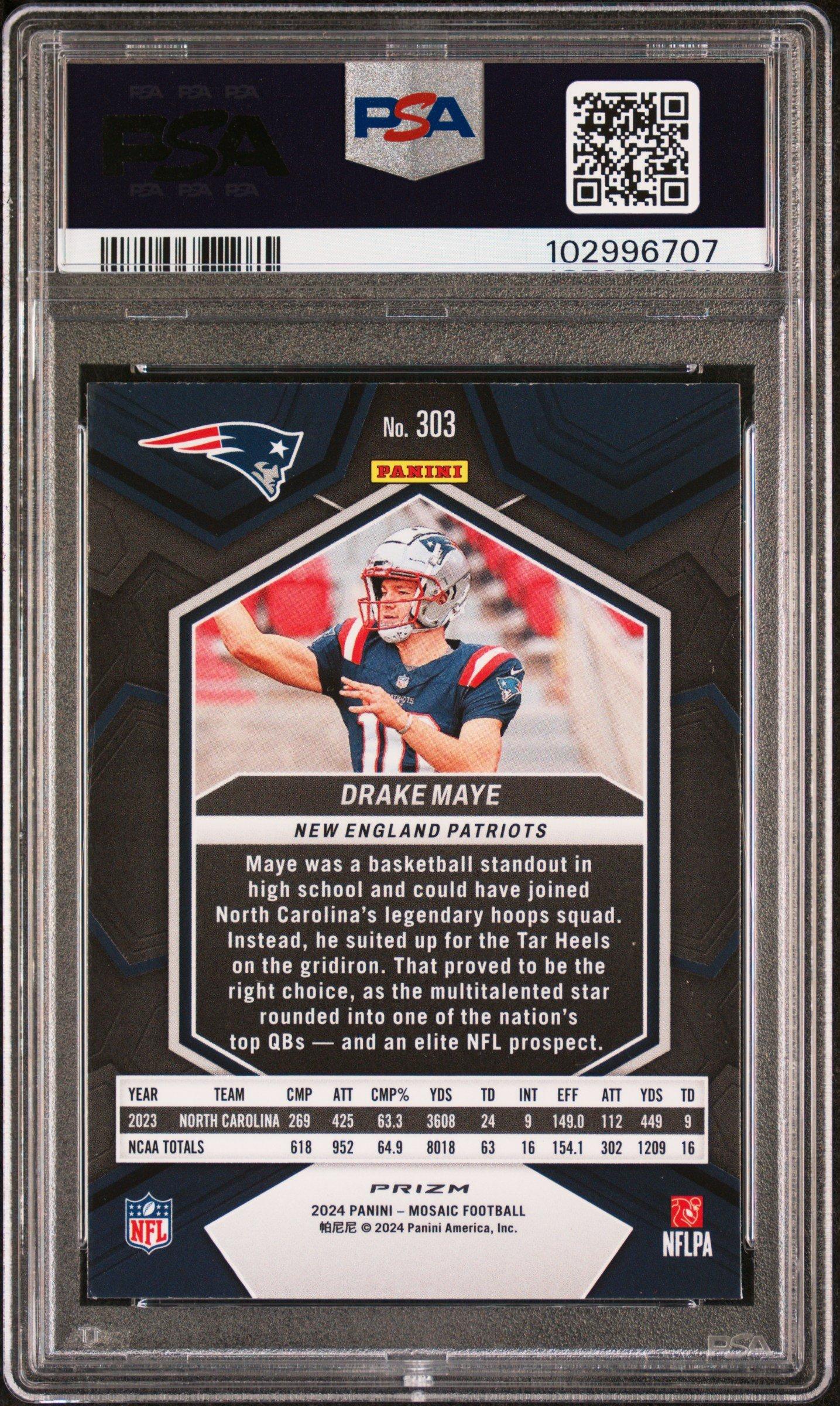2024 Panini Mosaic 303 Drake Maye Reactive Yellow PSA 9