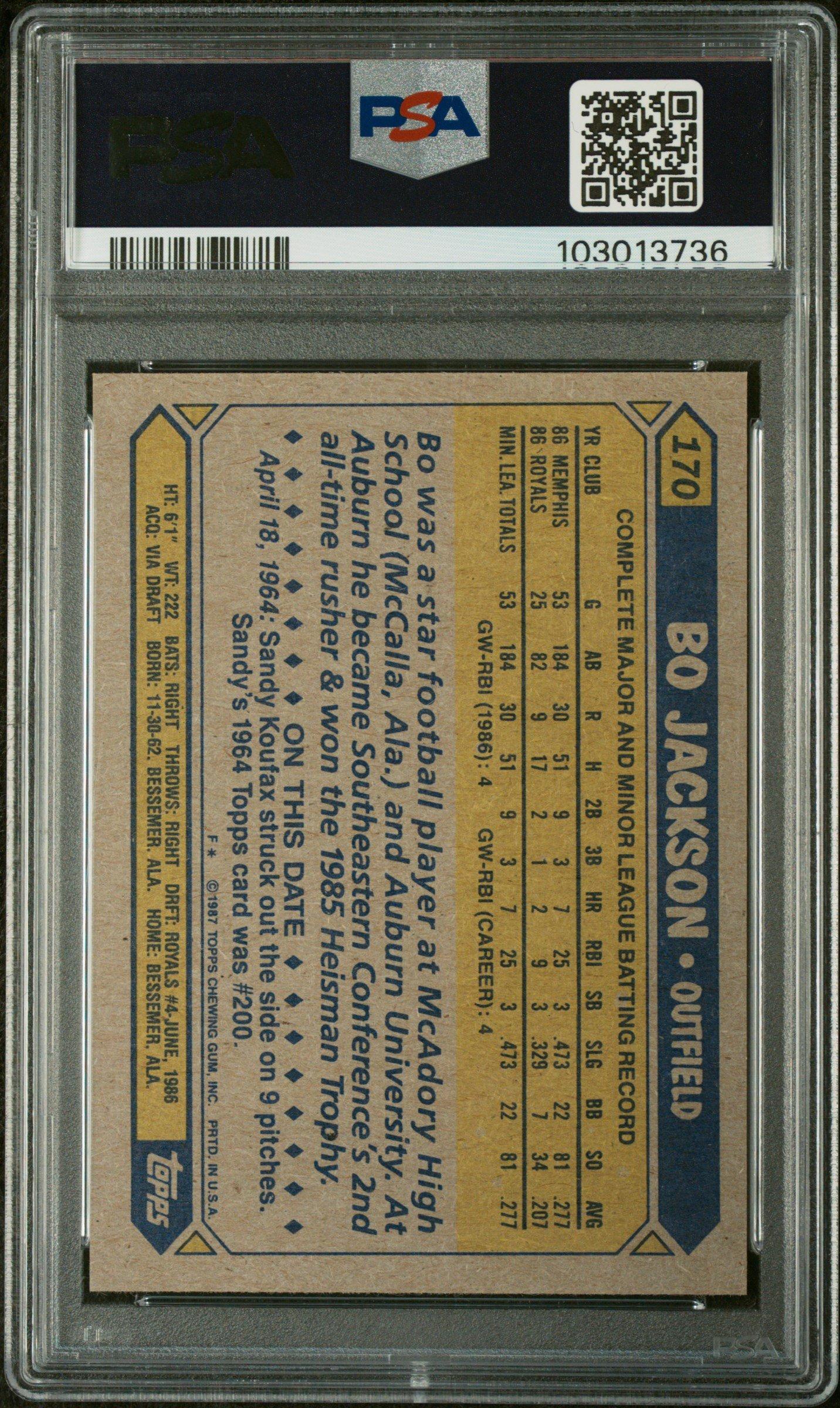 1987 Topps 170 Bo Jackson Future Stars PSA