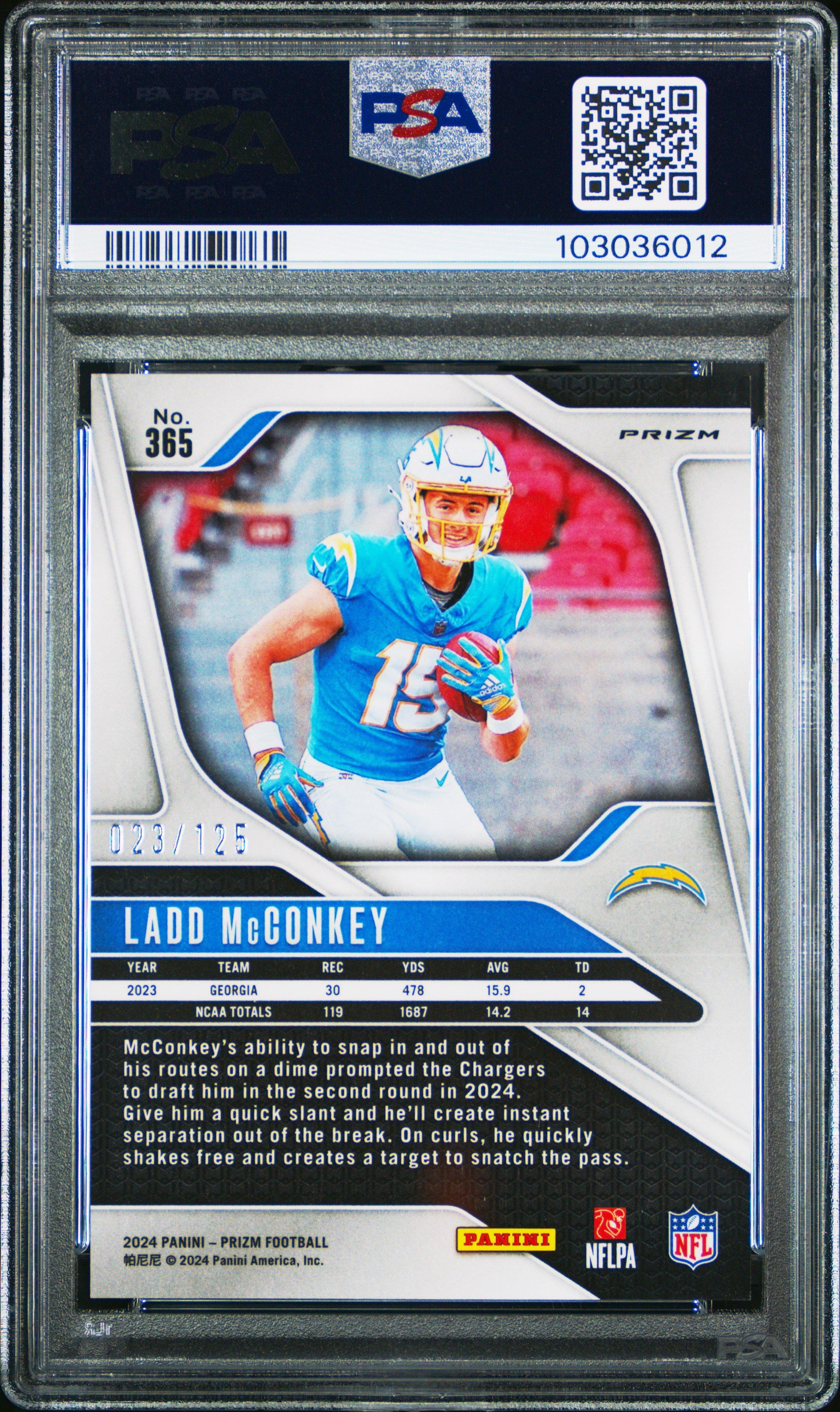 2024 Panini Prizm 365 Ladd Mcconkey Purple Prizm PSA 9