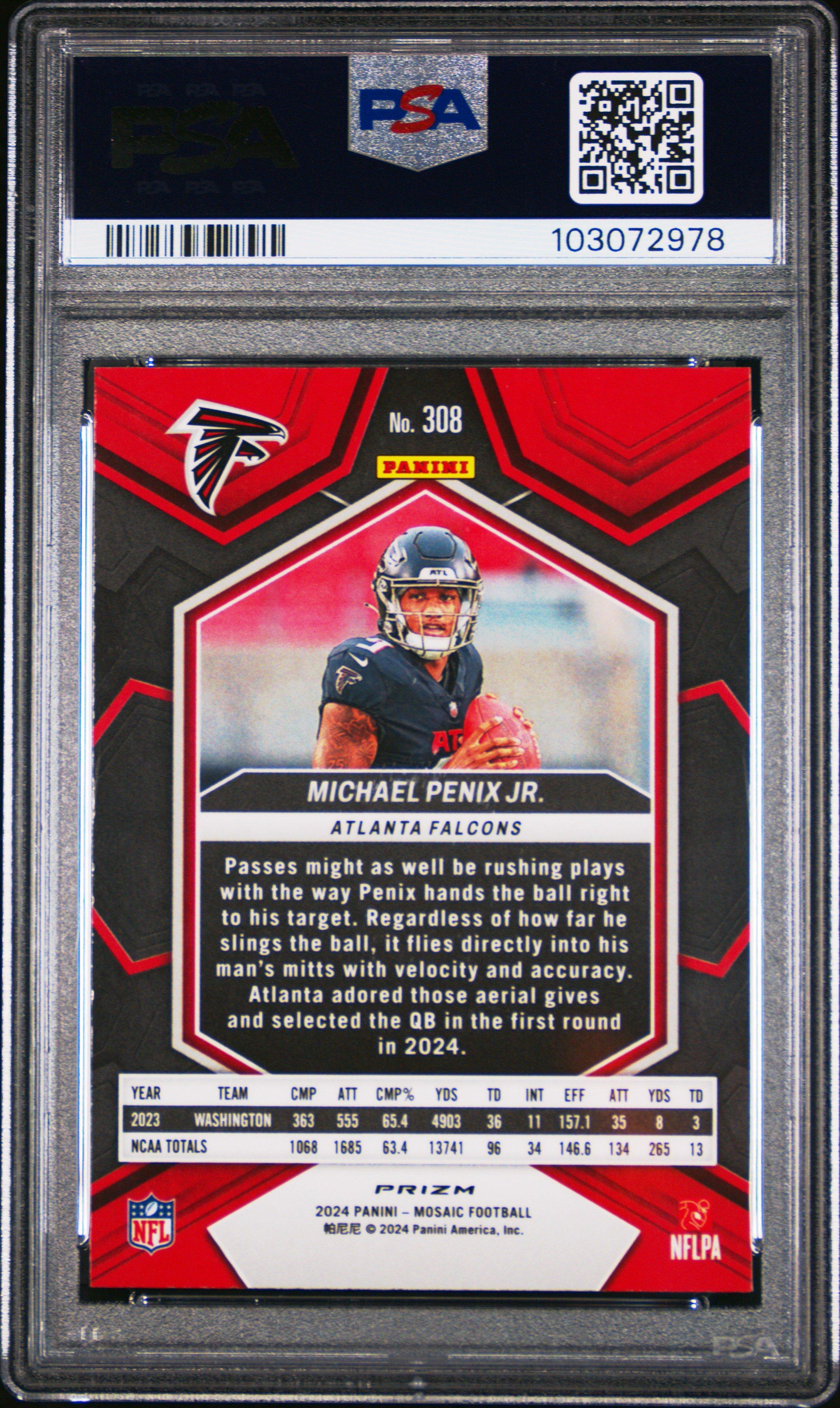 2024 Panini Mosaic 308 Michael Penix Jr. Reactive Yellow PSA 10