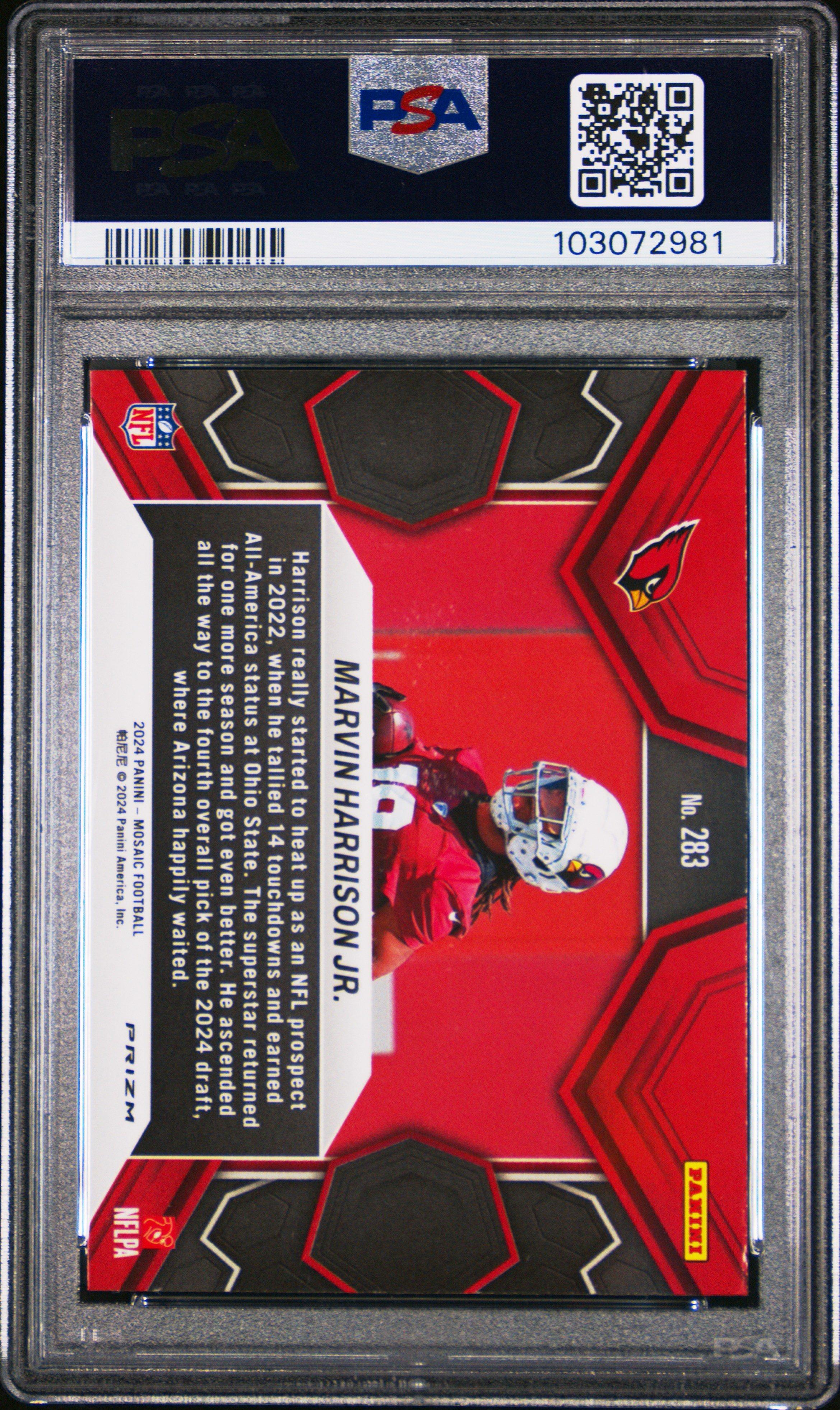 2024 Panini Mosaic 283 Marvin Harrison Jr. Reactive Blue PSA 10