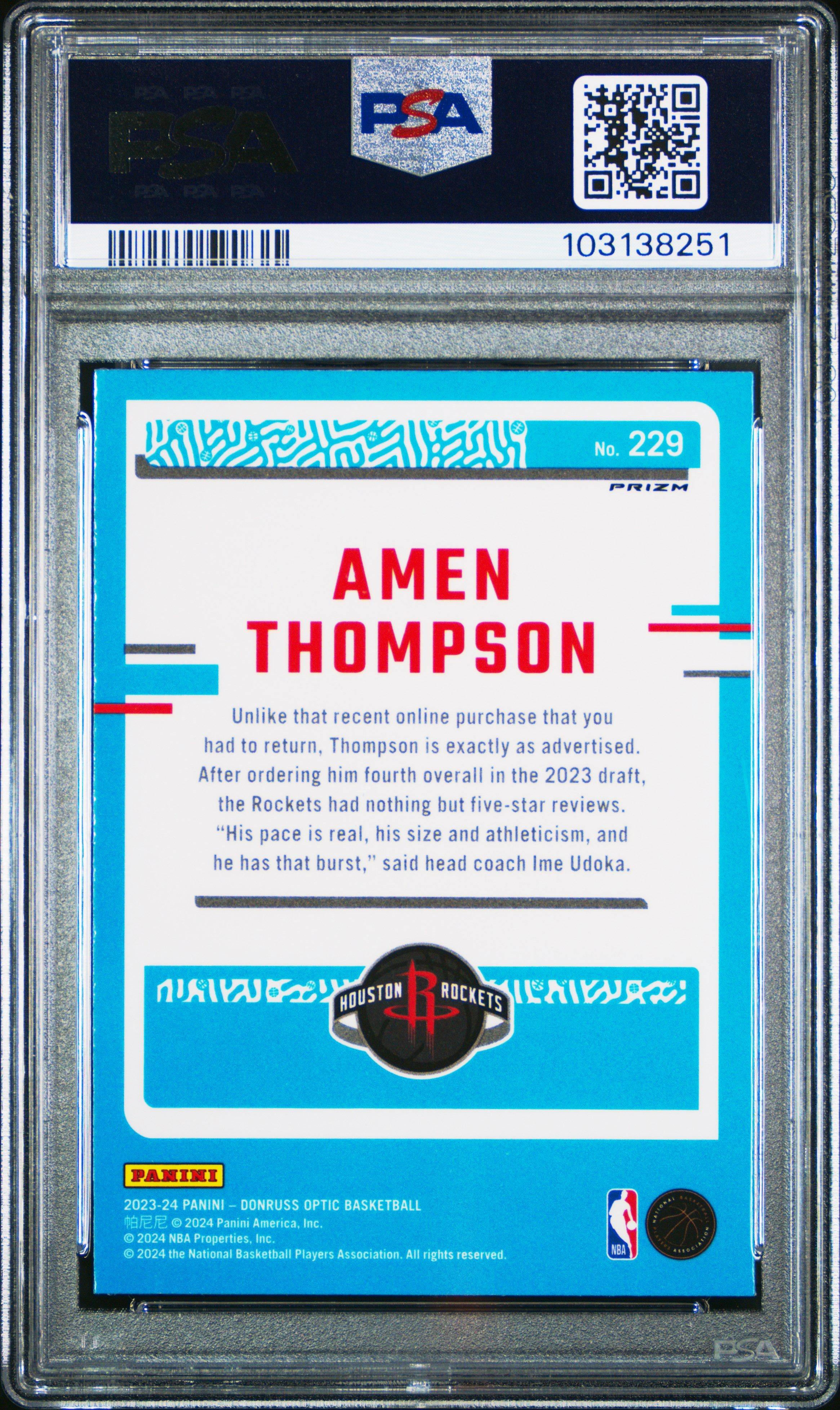 2023 Panini Donruss Optic 229 Amen Thompson Blue Velocity PSA 10