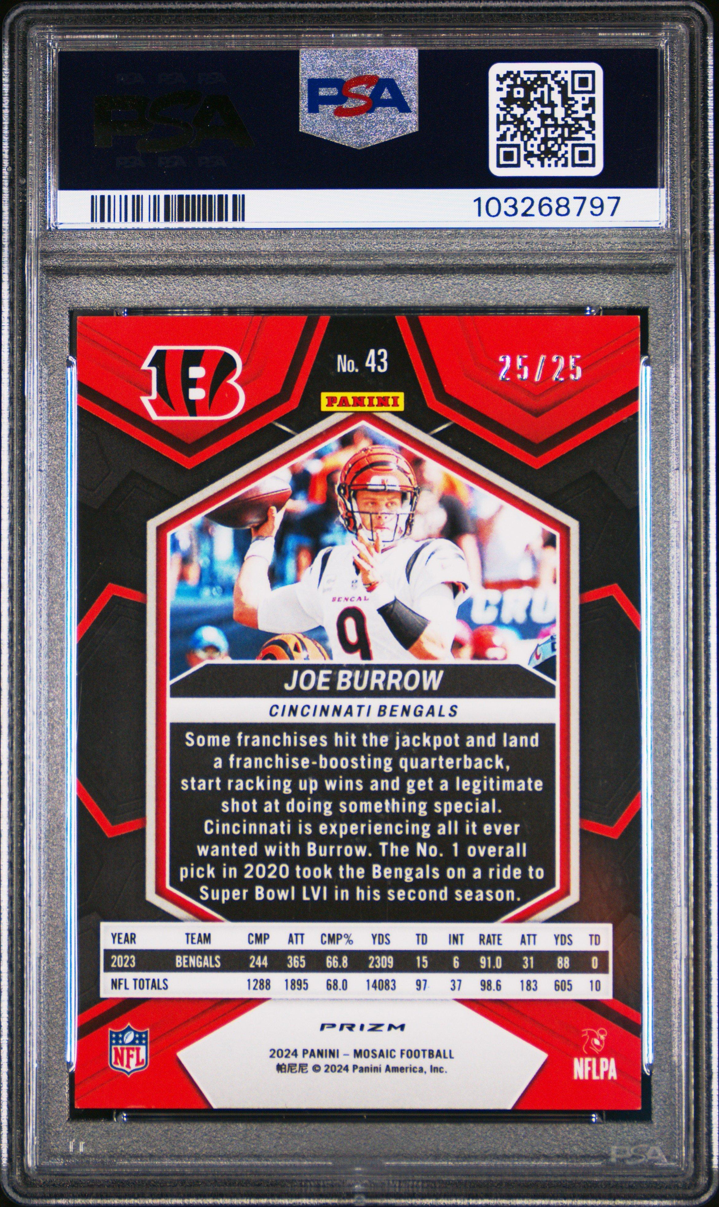 2024 Panini Mosaic 43 Joe Burrow White PSA 8