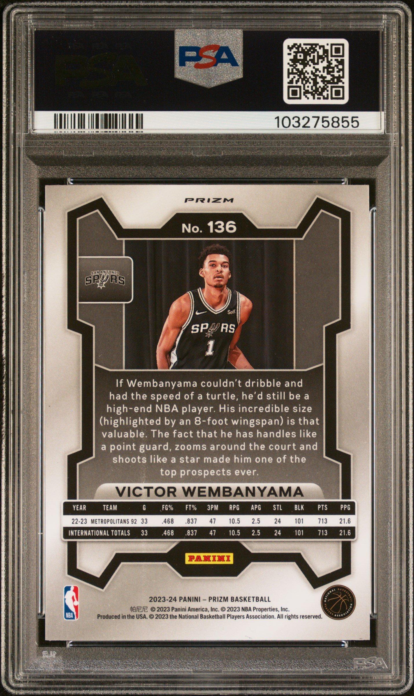 2023 Panini Prizm 136 Victor Wembanyama Red White Blue PSA