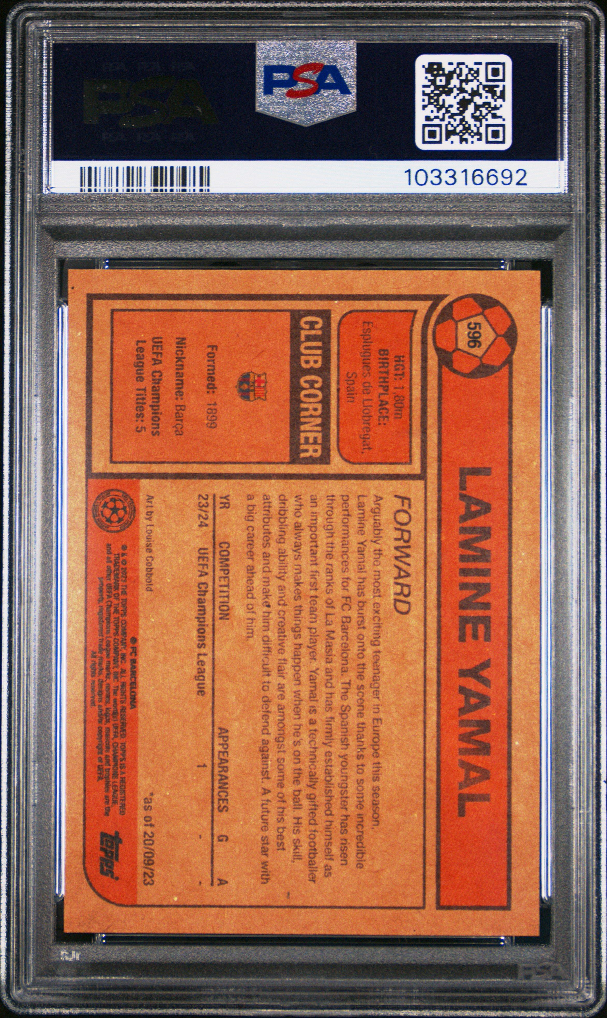 2023 Topps Living Uefa Champions League 596 Lamine Yamal PSA 10
