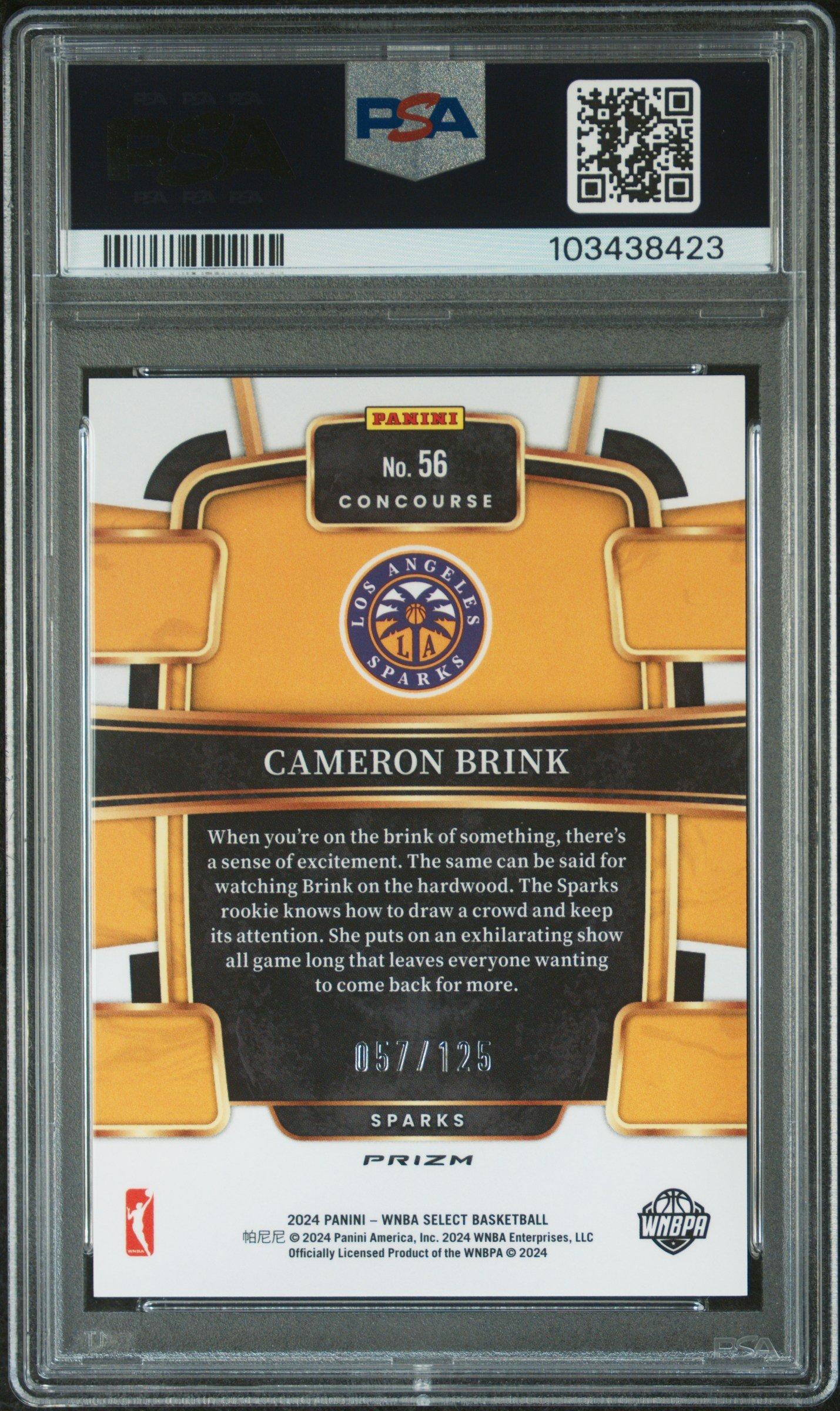 2024 Panini Select Wnba 56 Cameron Brink Light Blue Disco PSA 10