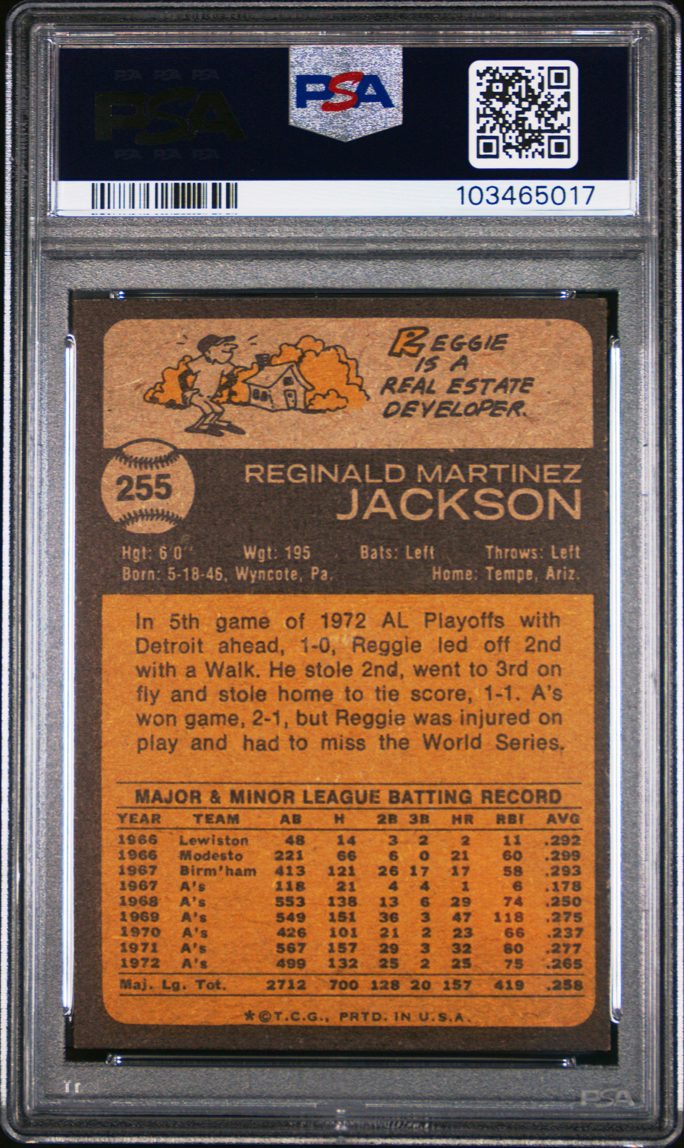 1973 Topps 255 Reggie Jackson PSA 8