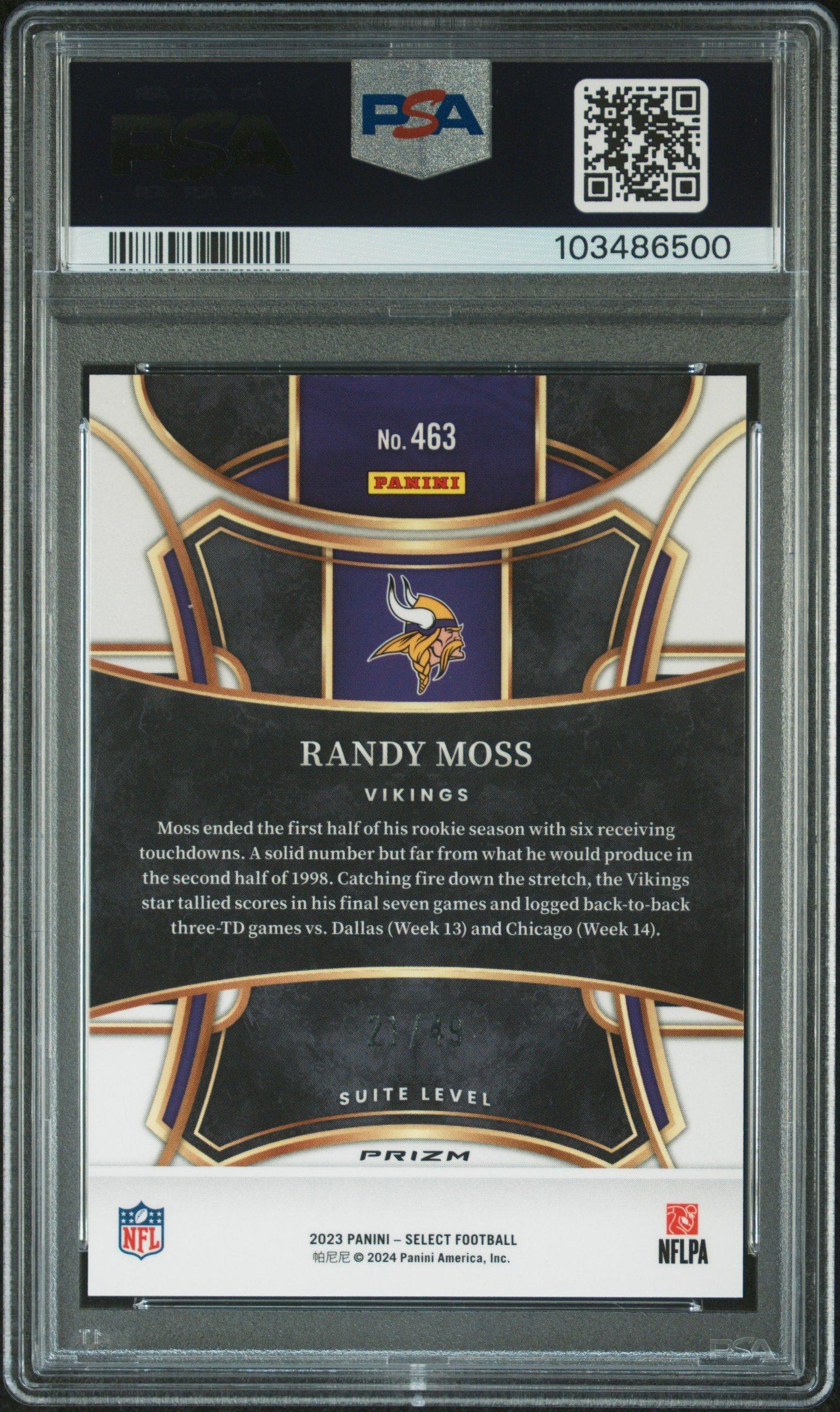 2023 Panini Select 463 Randy Moss Red Disco Prizm PSA 10 Graded