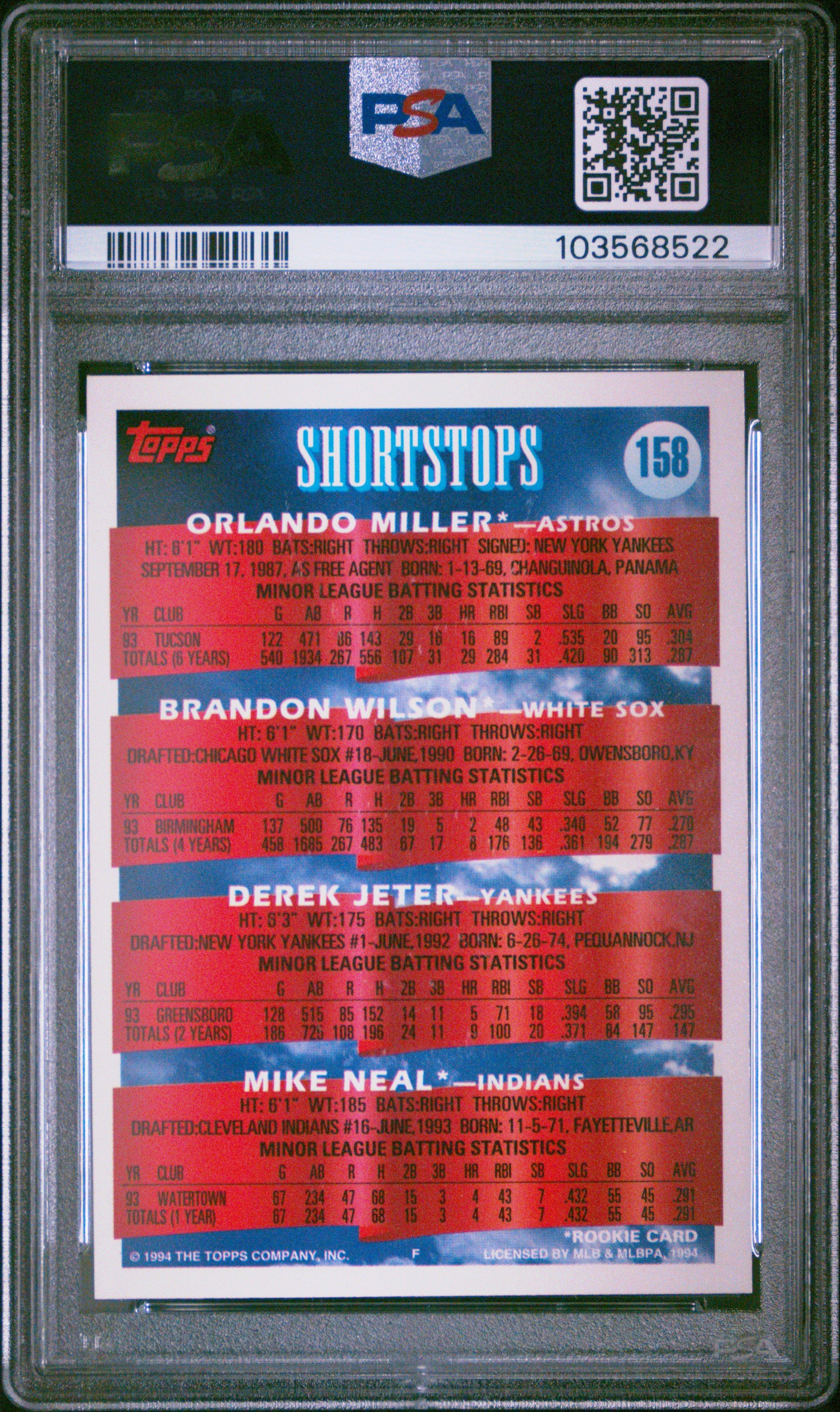 1994 Topps 158 Ss Prospects Miller/wilson/jeter/neal PSA 9