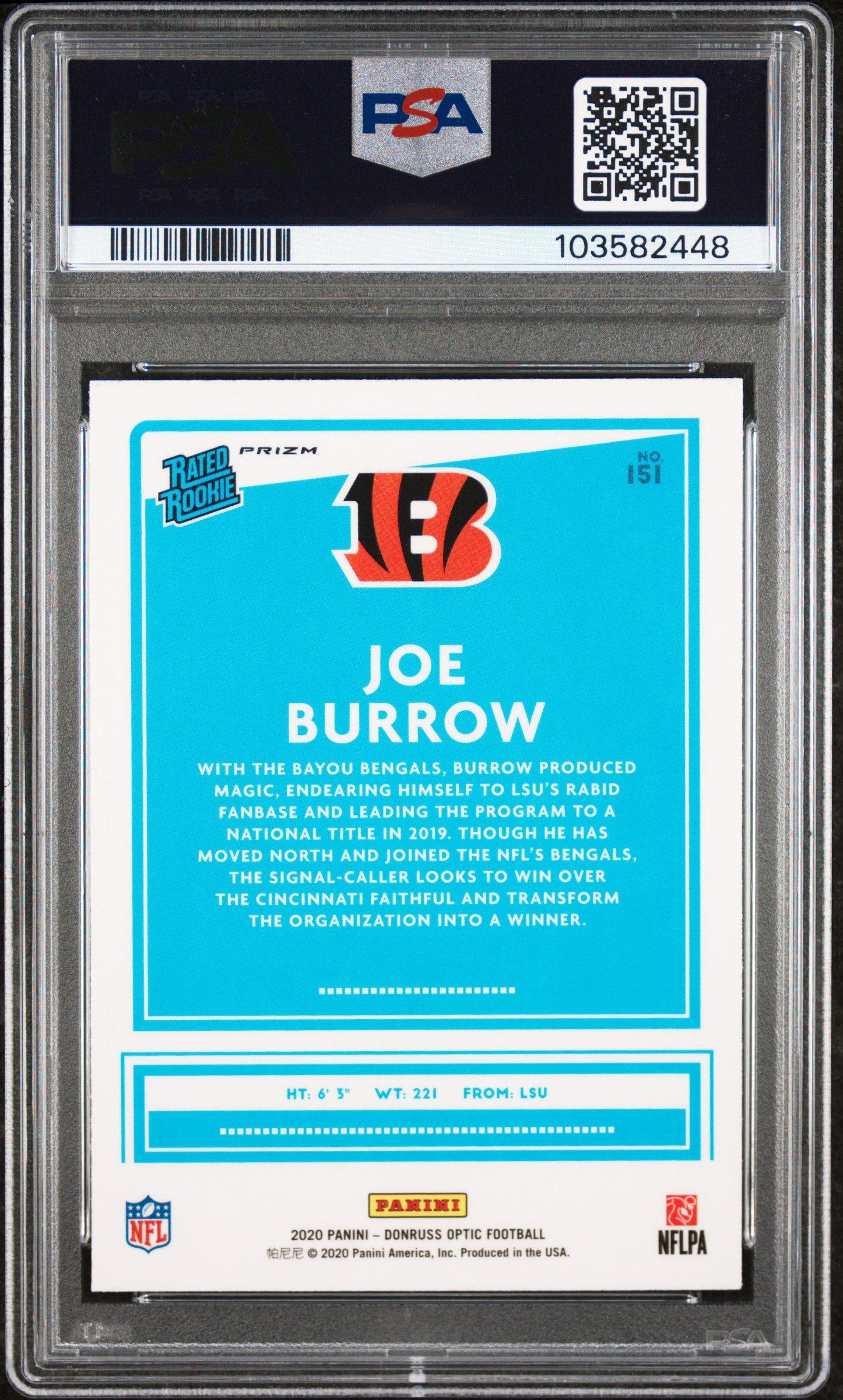2020 Panini Donruss Optic 151 Joe Burrow Blue Scope PSA