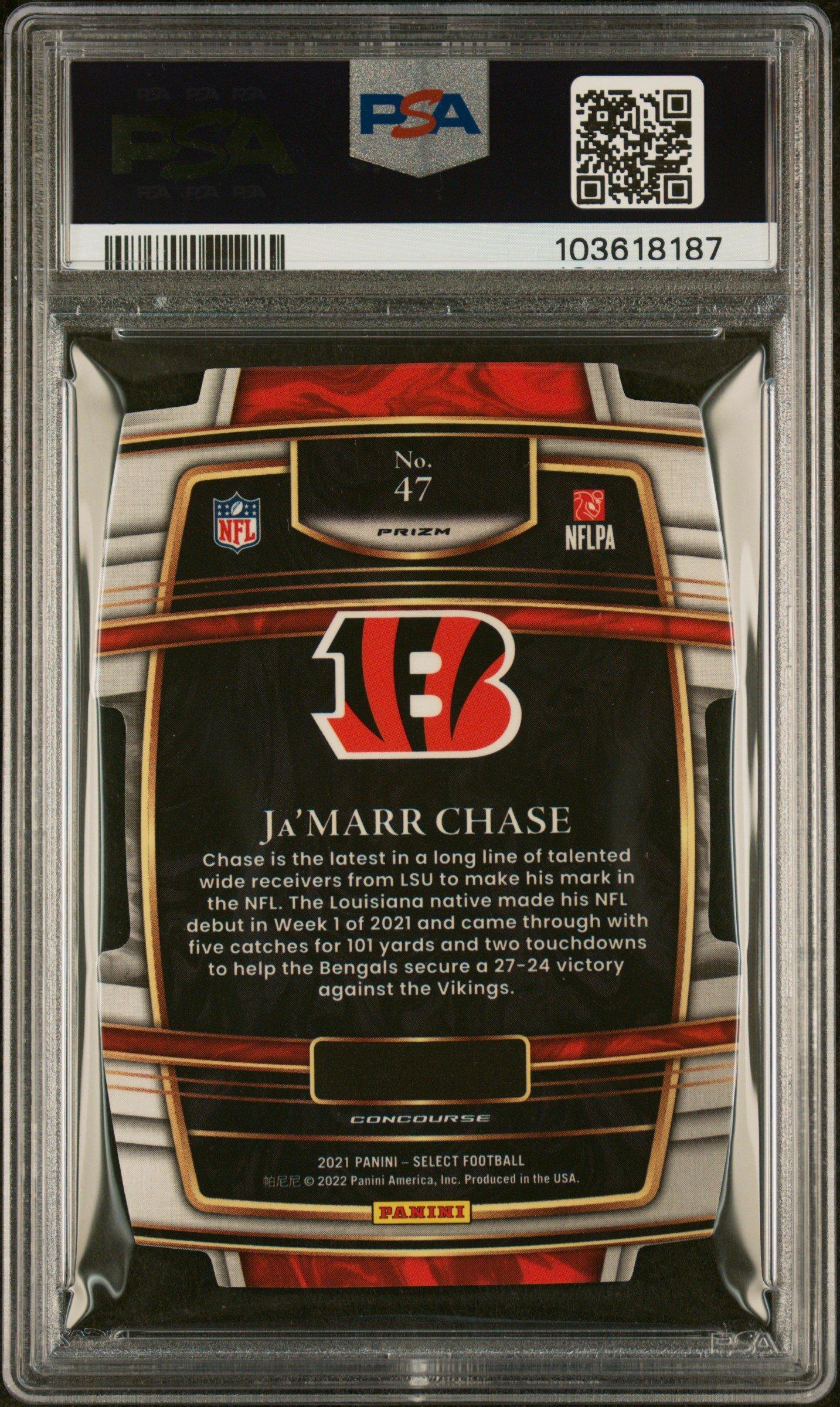 2021 Panini Select 47 Ja'marr Chase Die-cut Red/blue Prizm PSA 10