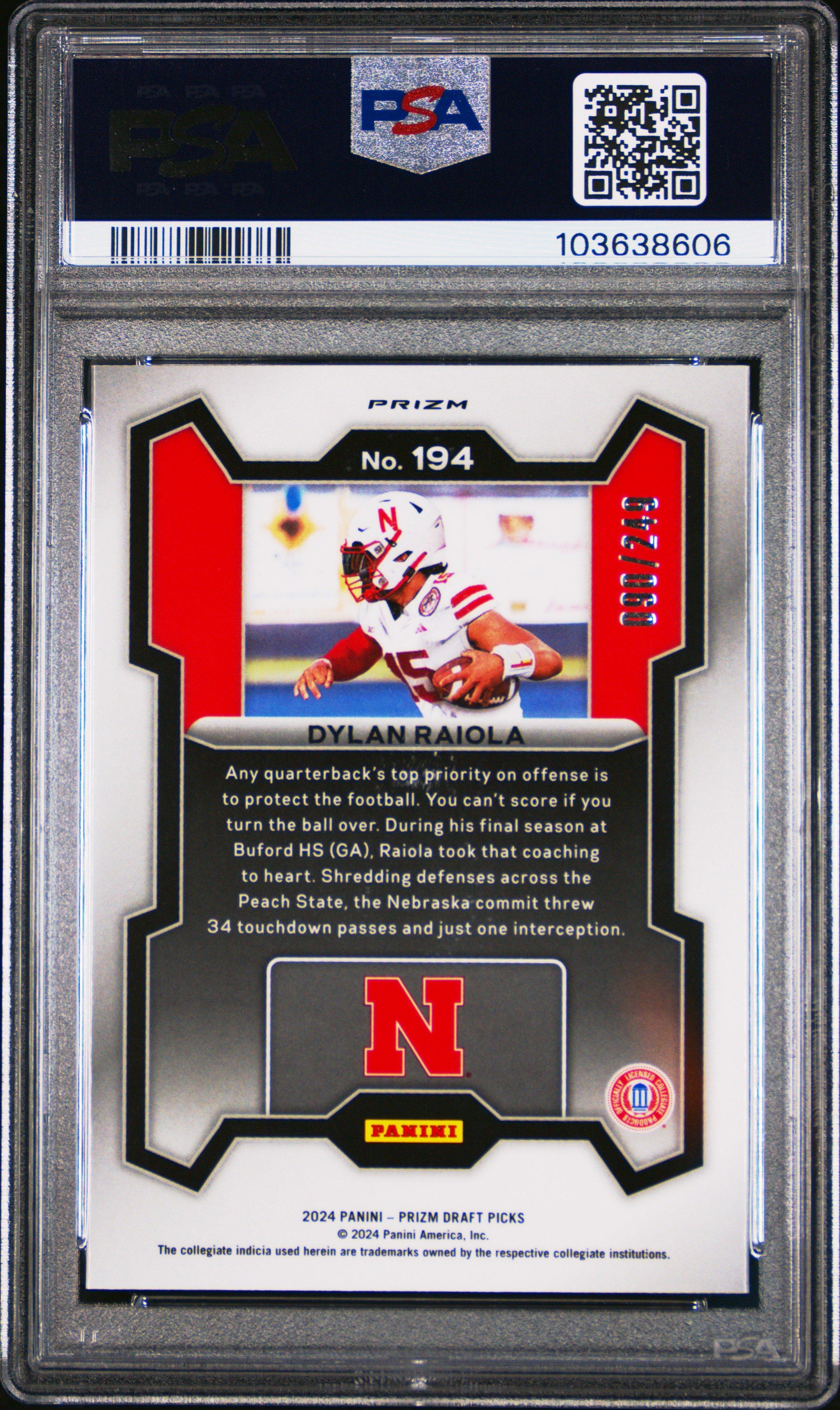 2024 Panini Prizm Draft Picks 194 Dylan Raiola Blue Wave PSA 9
