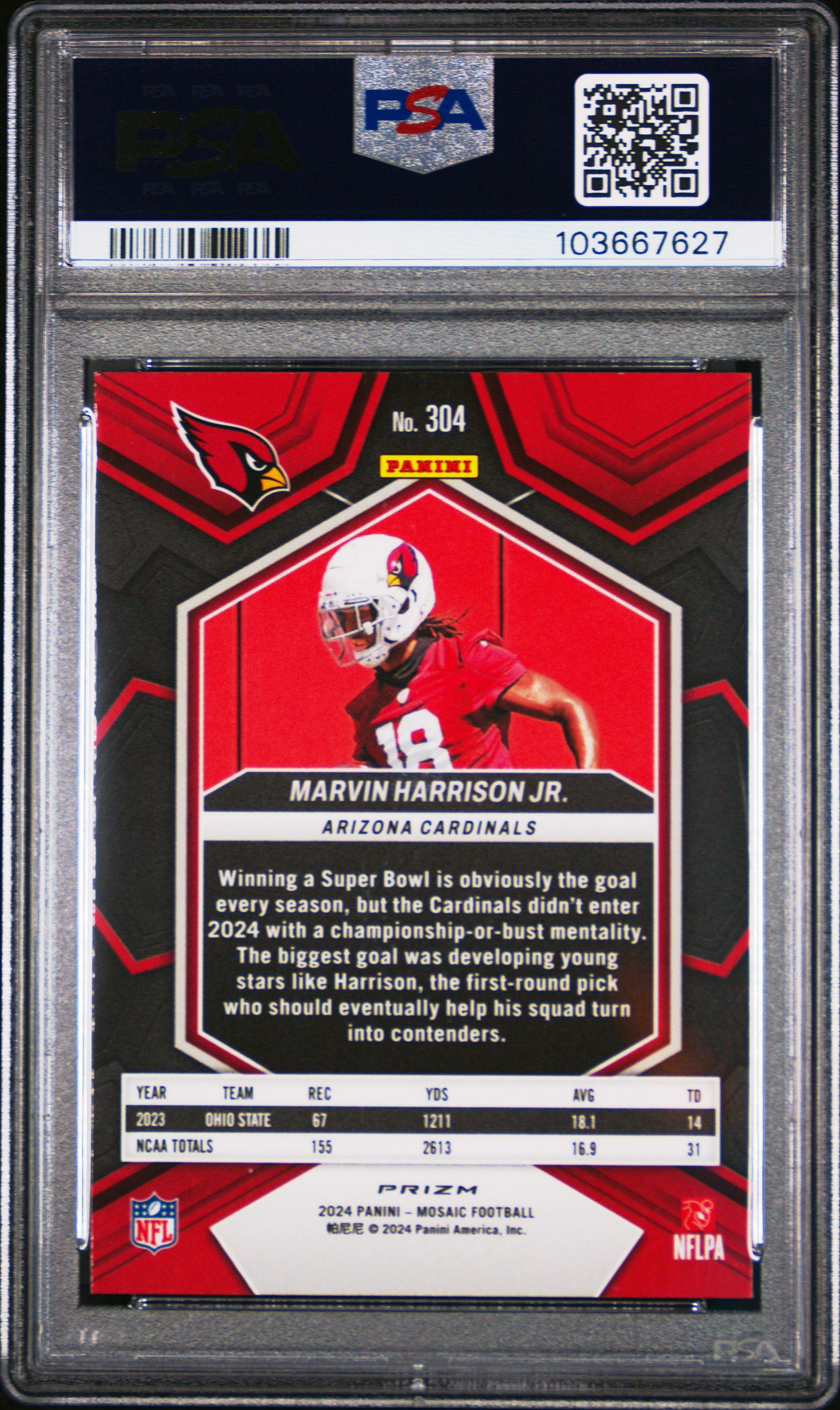 2024 Panini Mosaic 304 Marvin Harrison Jr. Mosaic PSA 10
