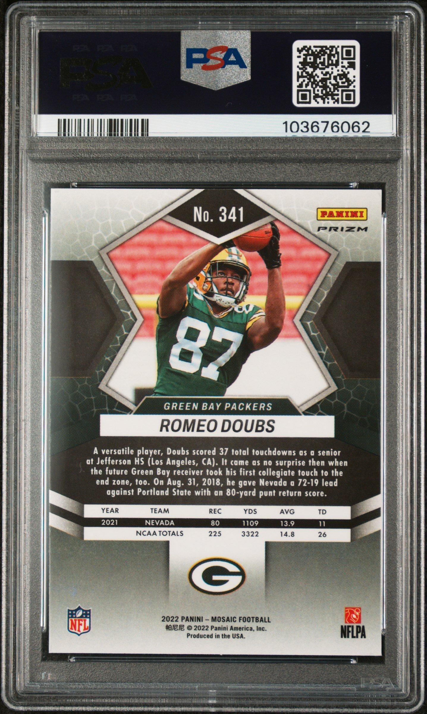 2022 Panini Mosaic 341 Romeo Doubs Red Mosaic PSA 10