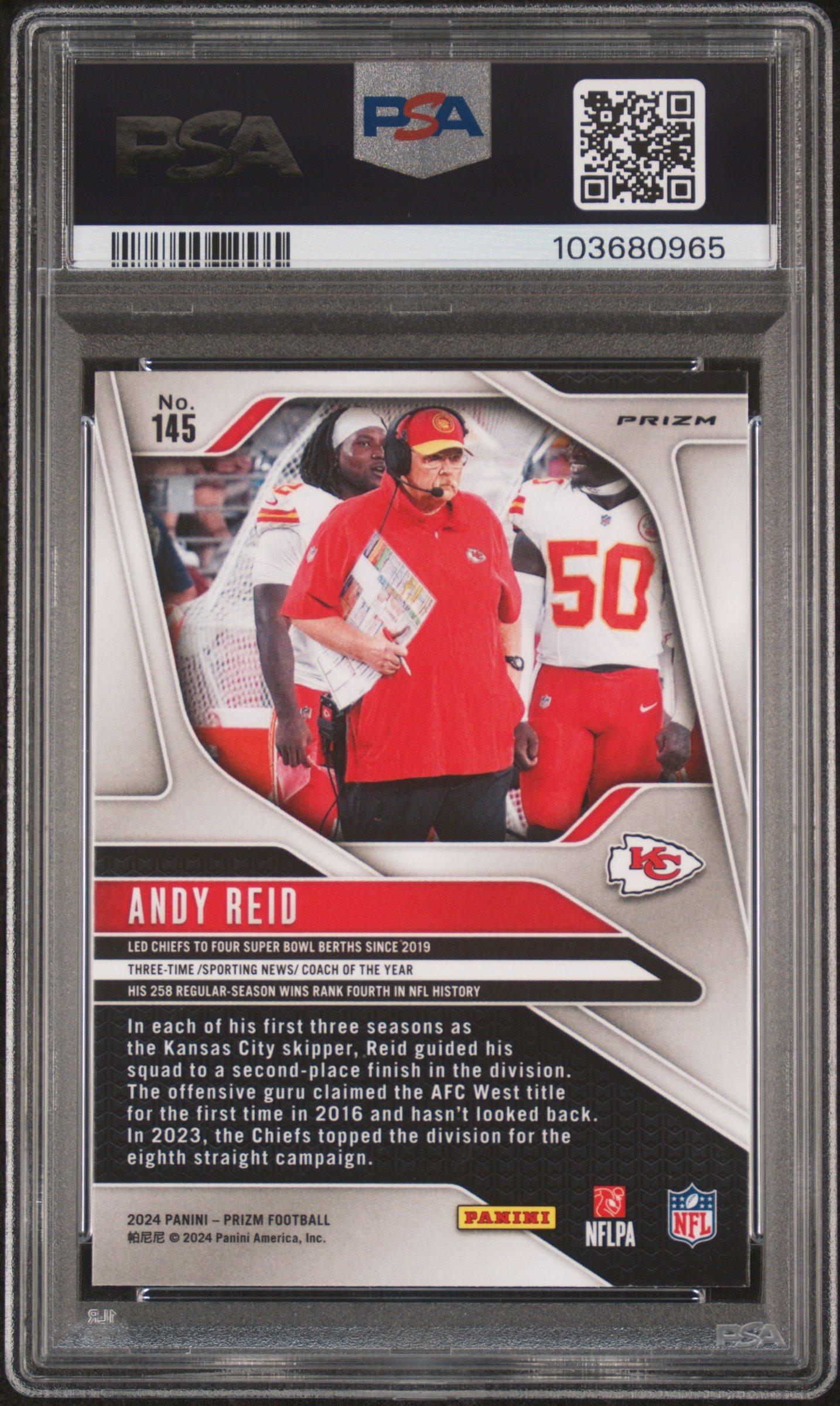2024 Panini Prizm 145 Andy Reid White Sparkle PSA 9