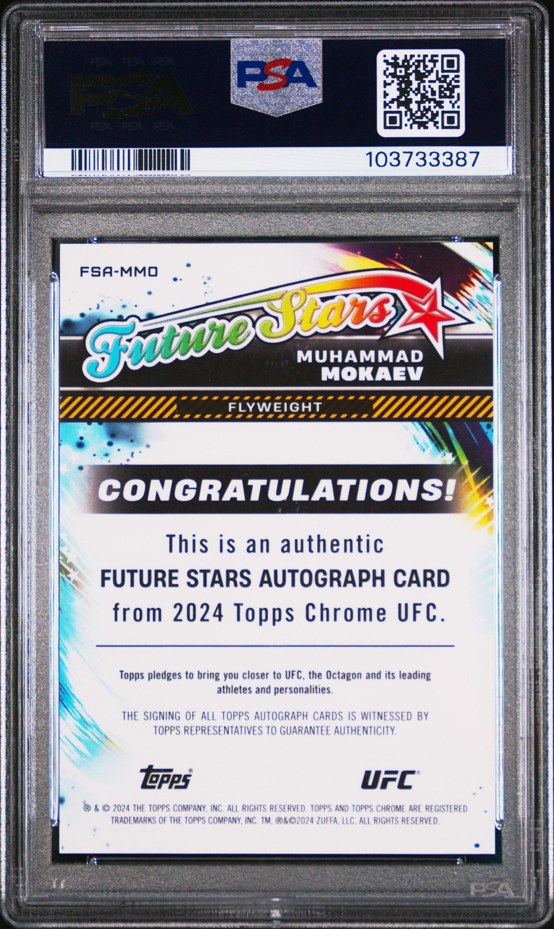 2024 Topps Chrome Ufc Future Stars Autographs Fsammo Muhammad Mokaev PSA 10
