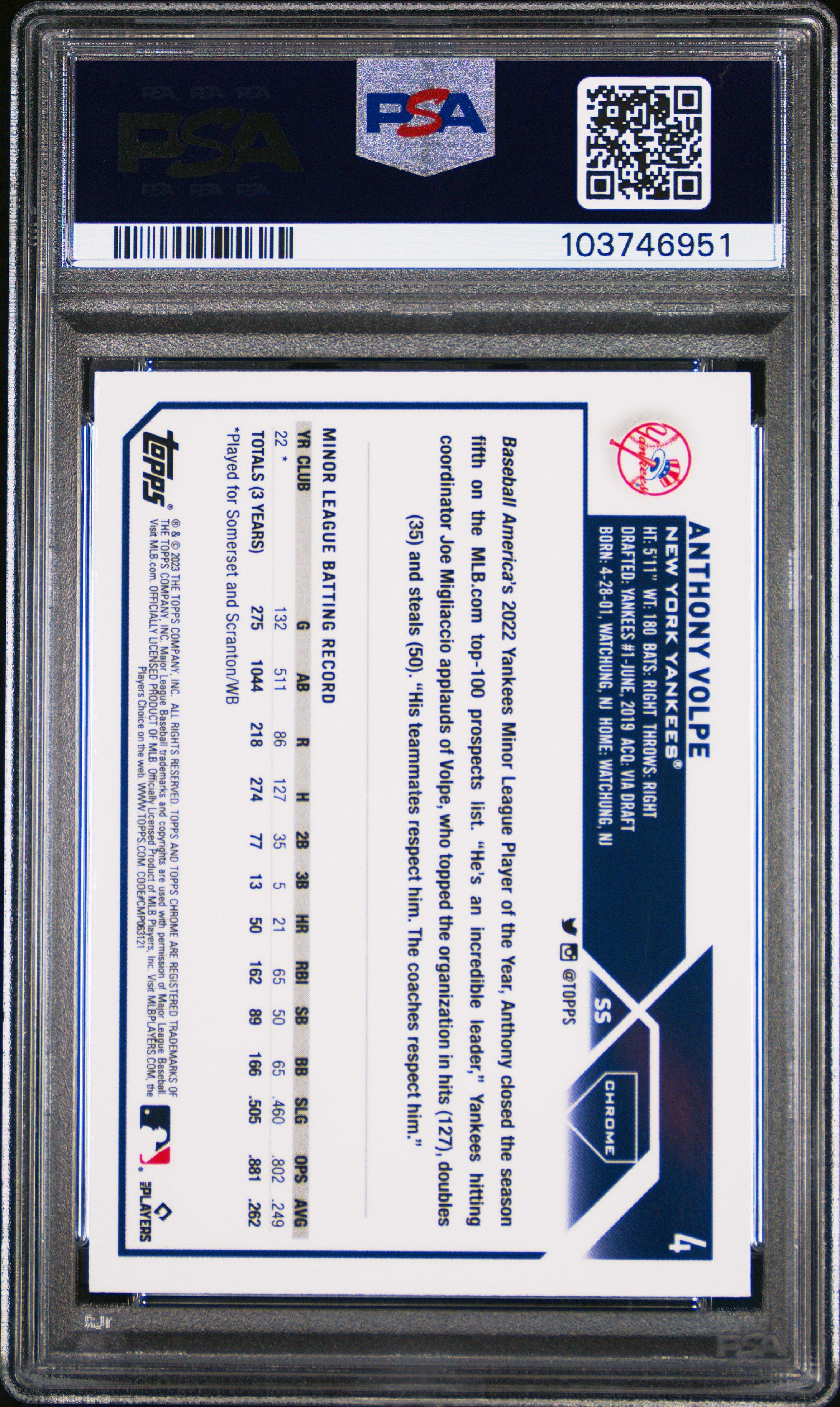 2023 Topps Chrome 4 Anthony Volpe PSA 10