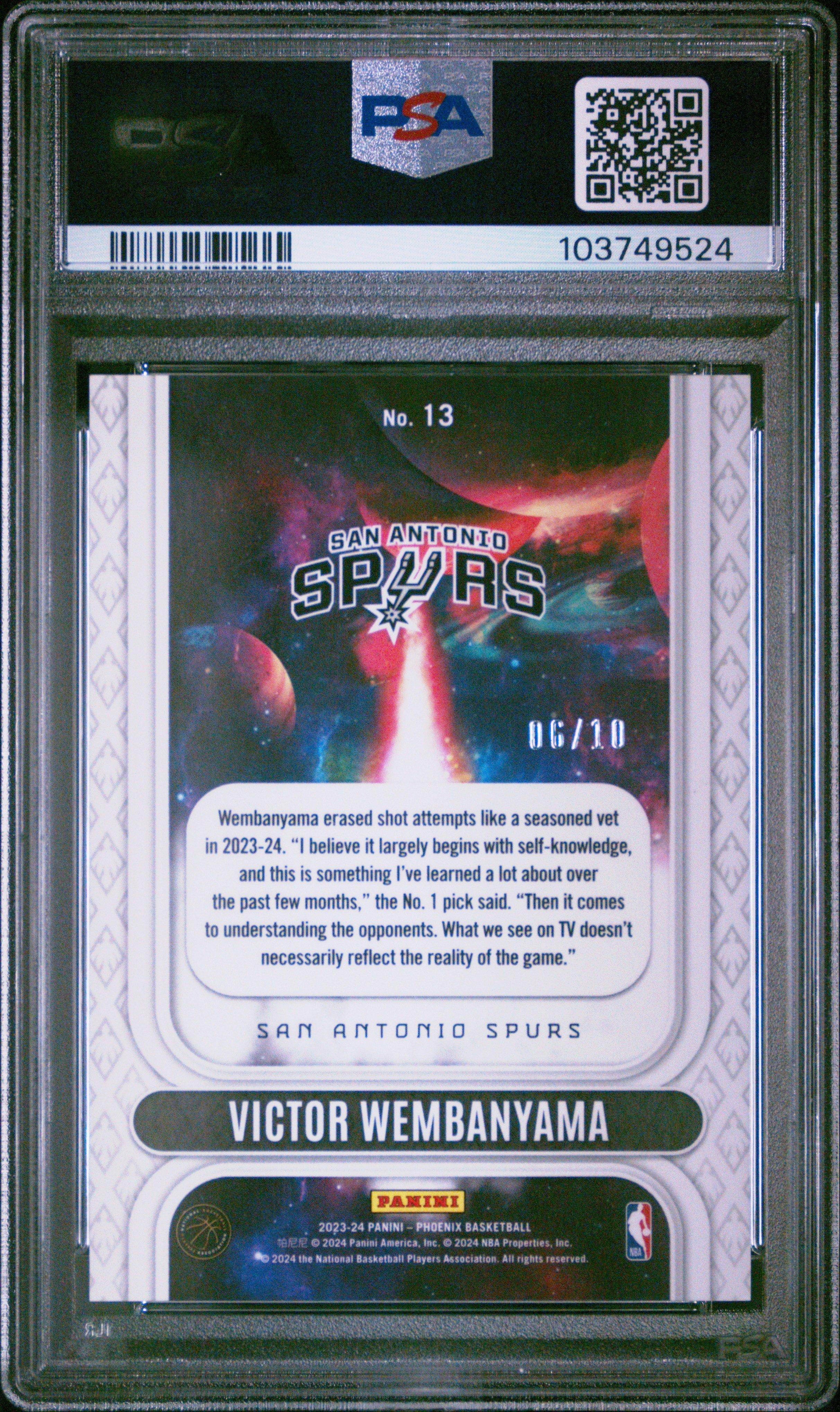 2023 エルドリッチ・ゴールデン・ロード GEM MT 2023 Panini Phoenix Rookie Rising 13 Victor Wembanyama Gold PSA 9