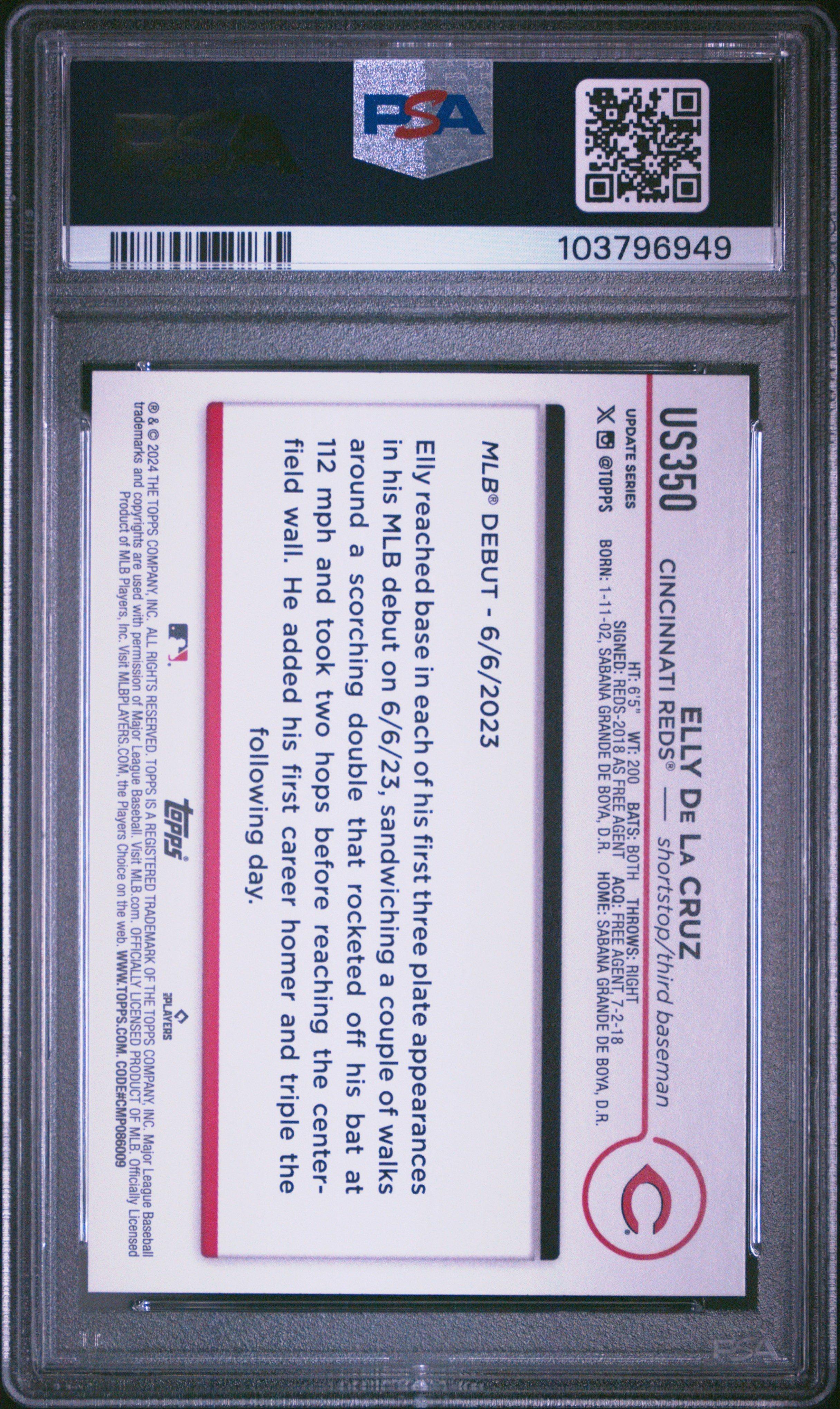 2024 Topps Update Us350 Elly De La Cruz Aqua PSA 10