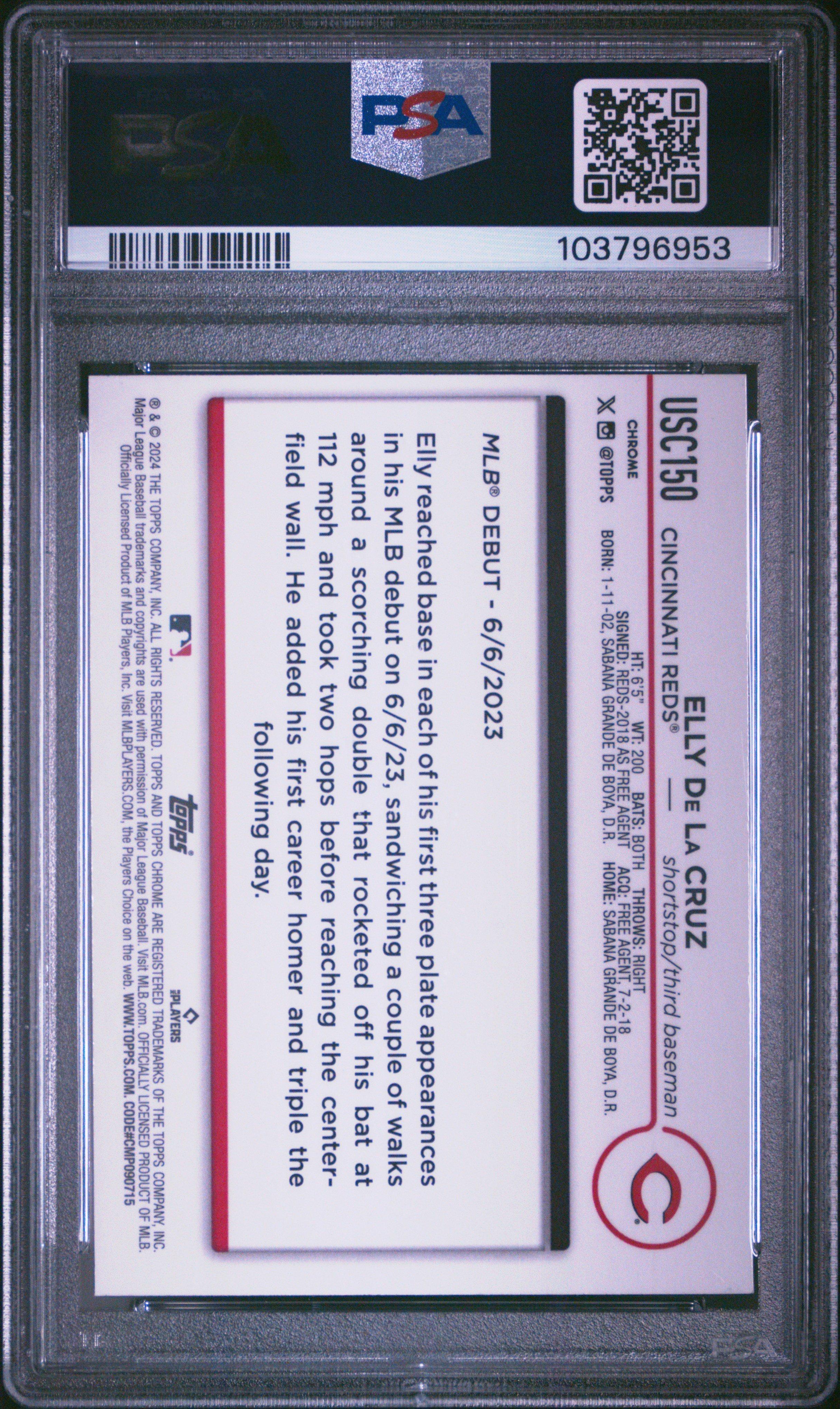 2024 Topps Chrome Update Usc150 Elly De La Cruz Aqua Refractor PSA 10