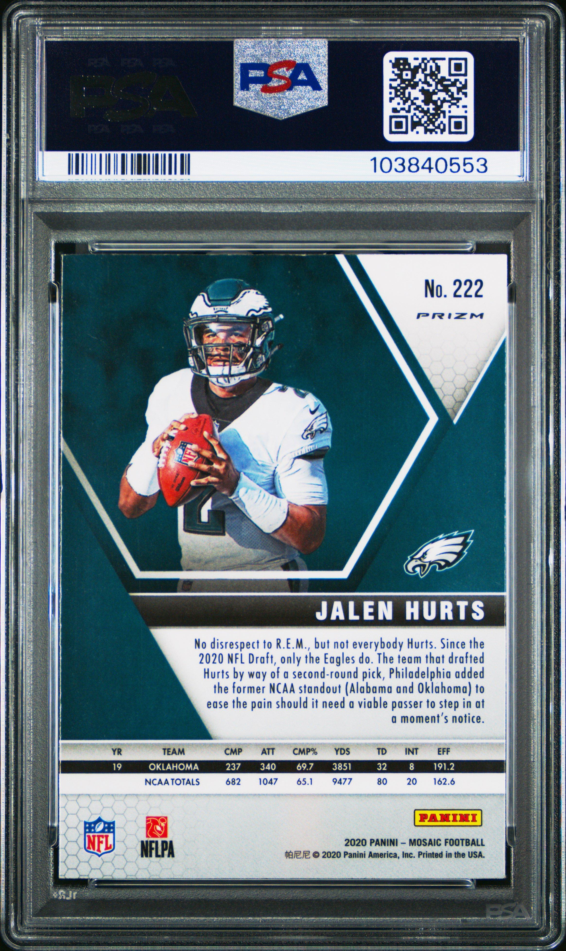 2020 Panini Mosaic Jalen Hurts Reactive Orange PSA