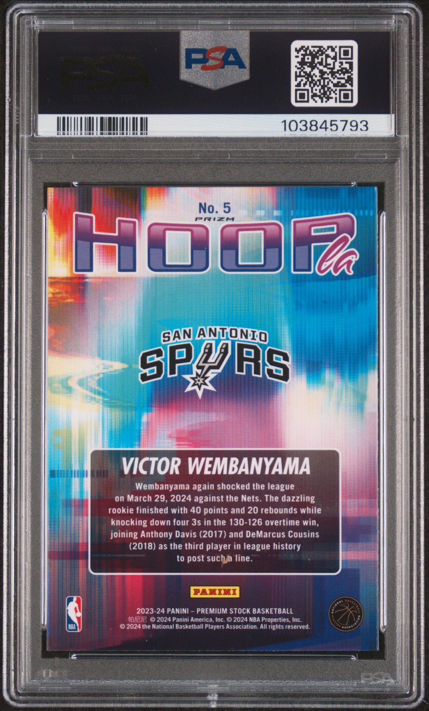 2023 Panini Hoops Premium Stock Hoopla 5 Victor Wembanyama Silver Prizm PSA 10