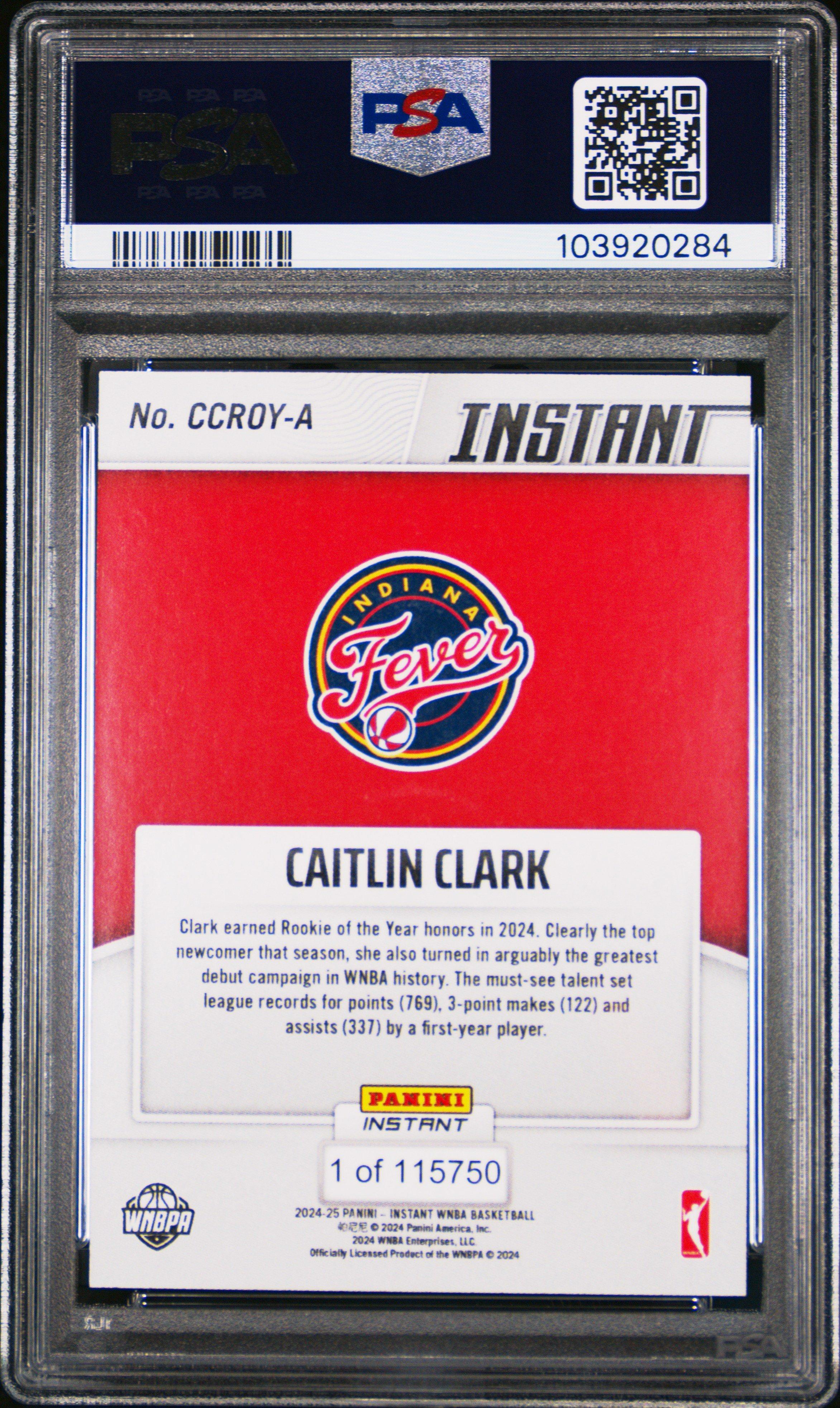 2024 Panini Instant Wnba Rookie Of The Year A Caitlin Clark PSA 10