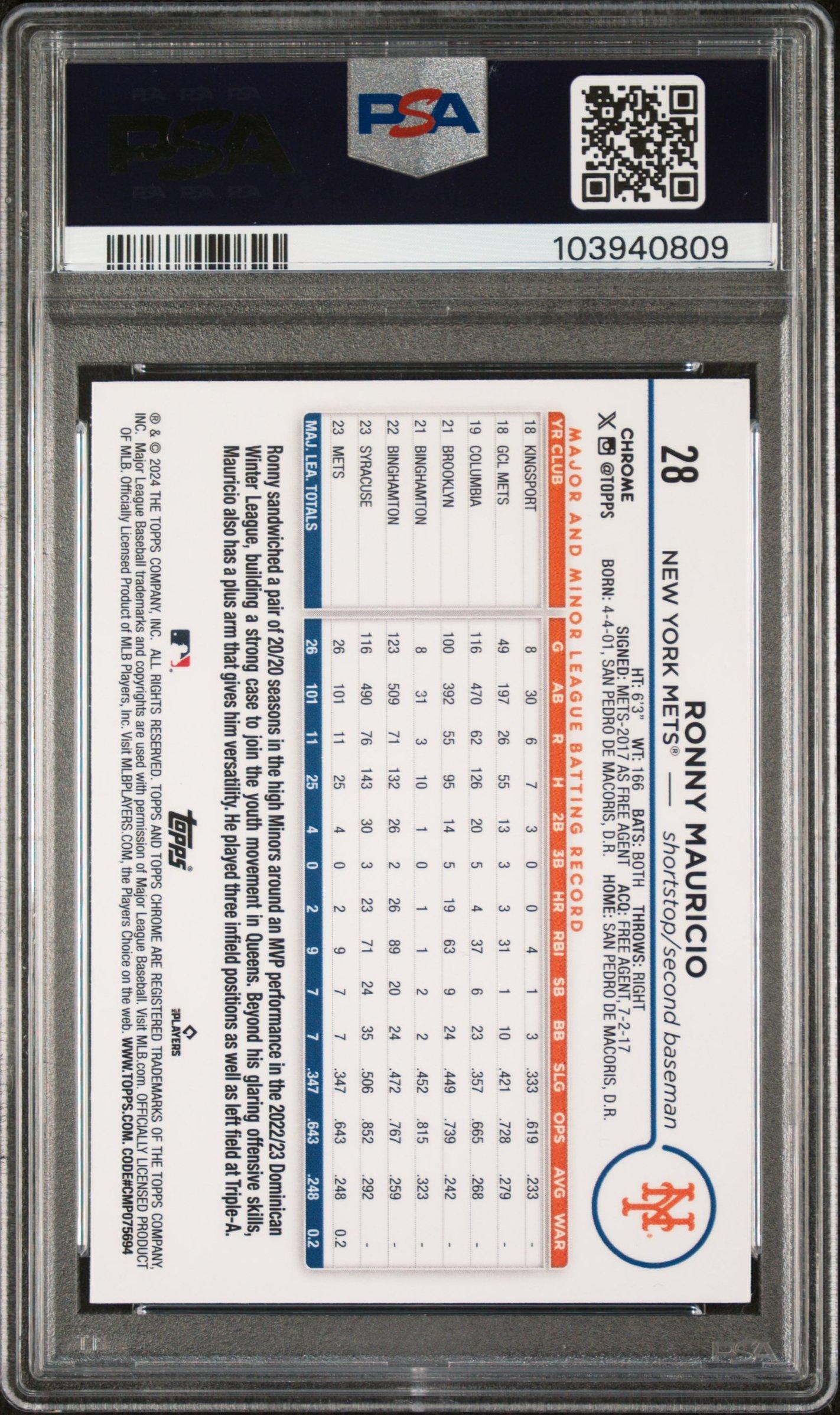 2024 Topps Chrome 28 Ronny Mauricio Prism Refractor PSA 10