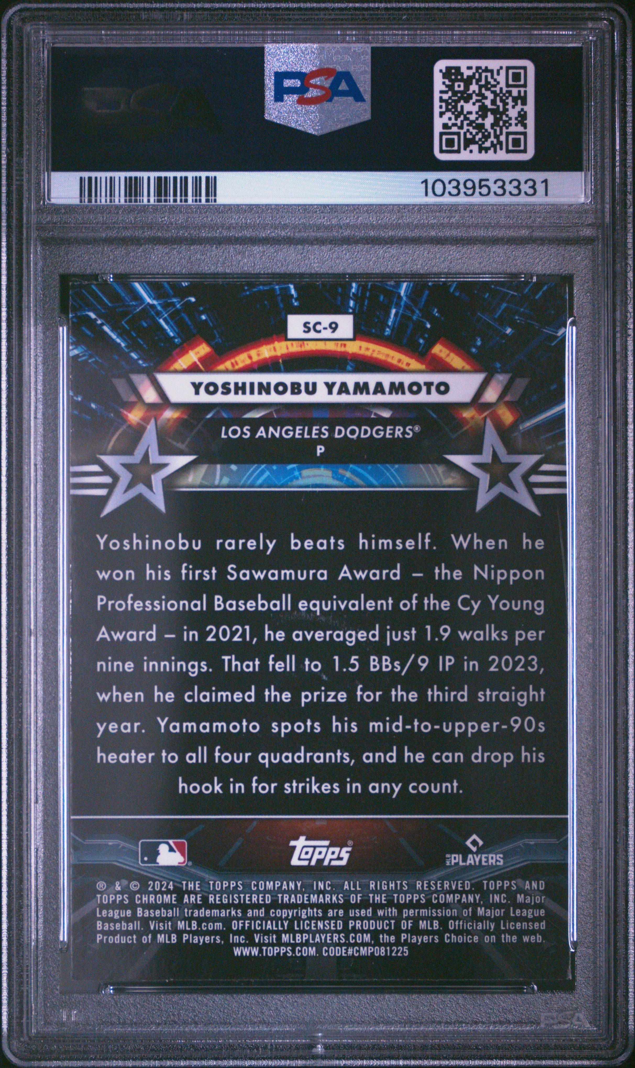 2024 Topps Chrome Cosmic Star Command 9 Yoshinobu Yamamoto PSA 10