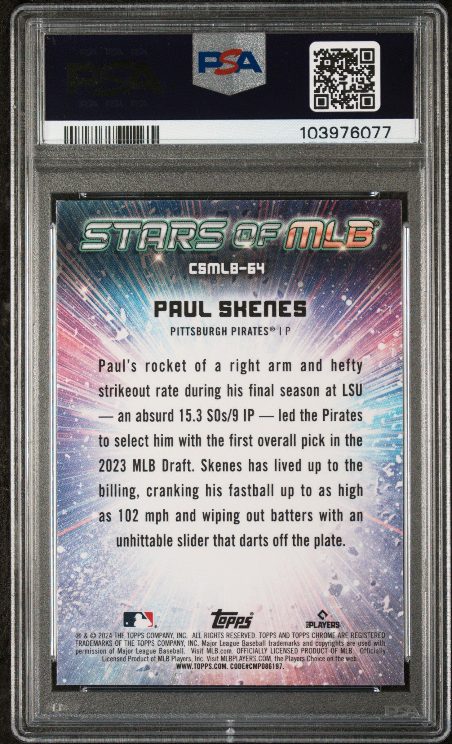 2024 Topps Stars Of Mlb Chrome Csmlb64 Paul Skenes Update PSA 10