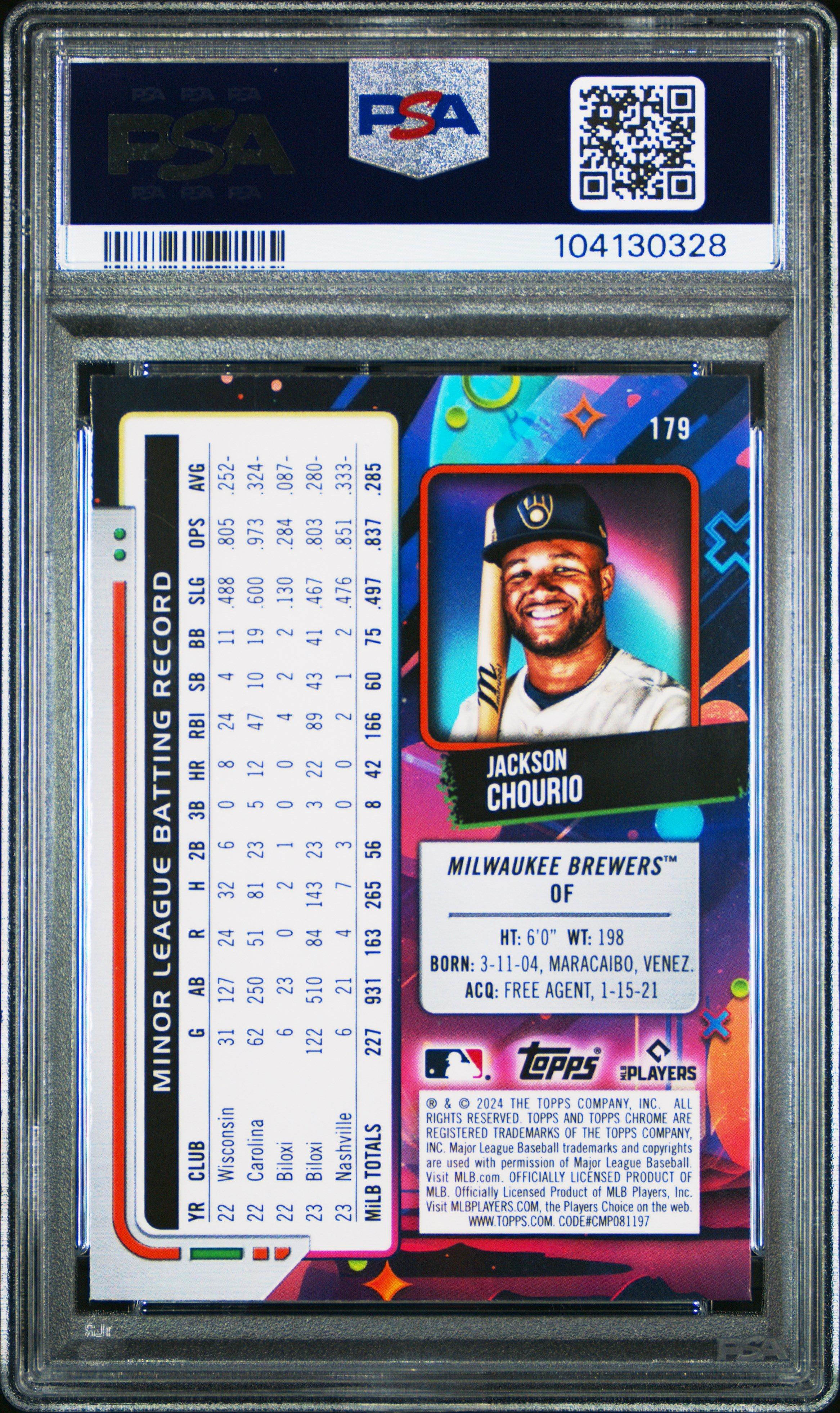 2024 Topps Chrome Cosmic 179 Jackson Chourio PSA 10