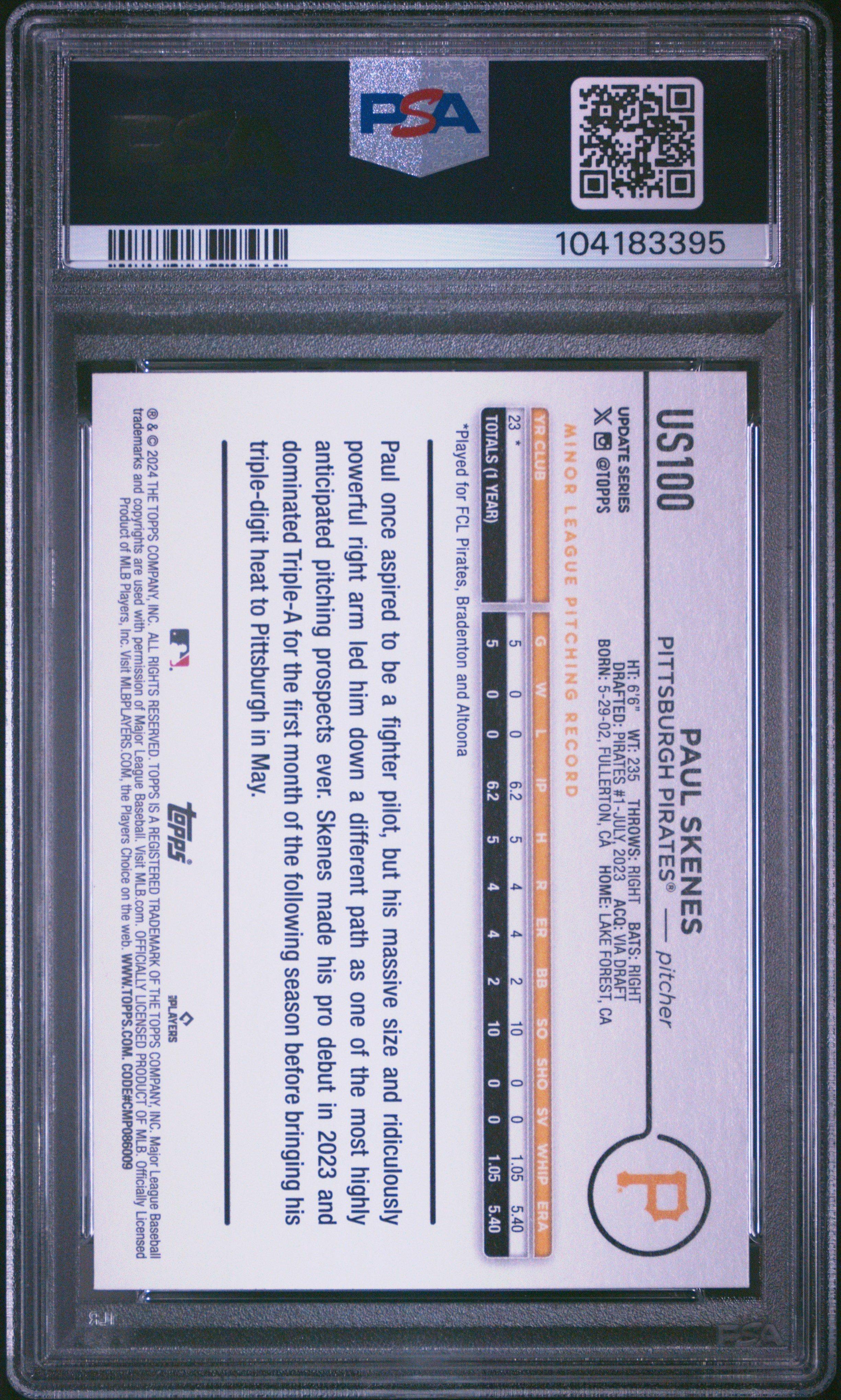 2024 Topps Update Us100 Paul Skenes PSA 10