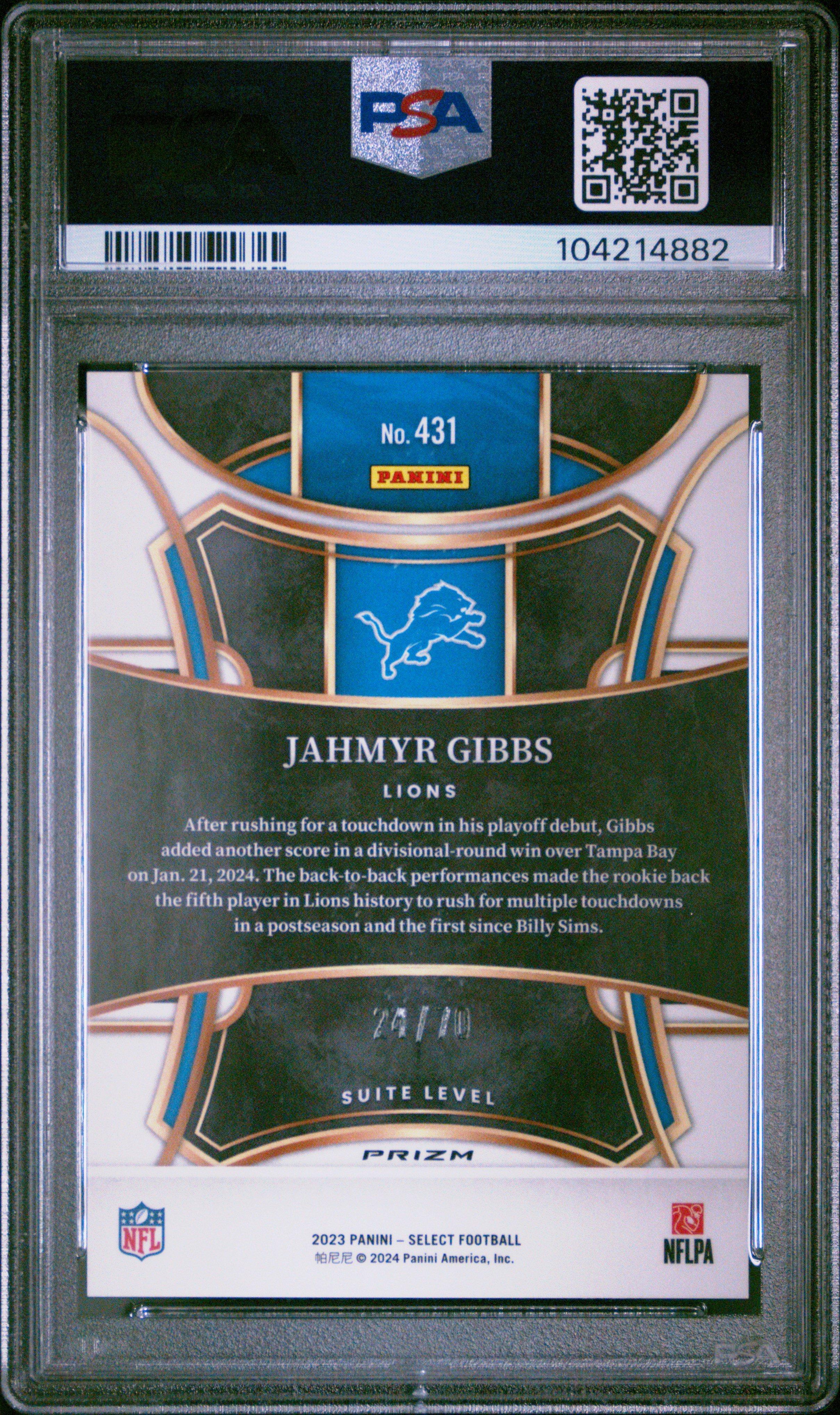 2023 Panini Select 431 Jahmyr Gibbs Dragon Scale Prizm PSA 10