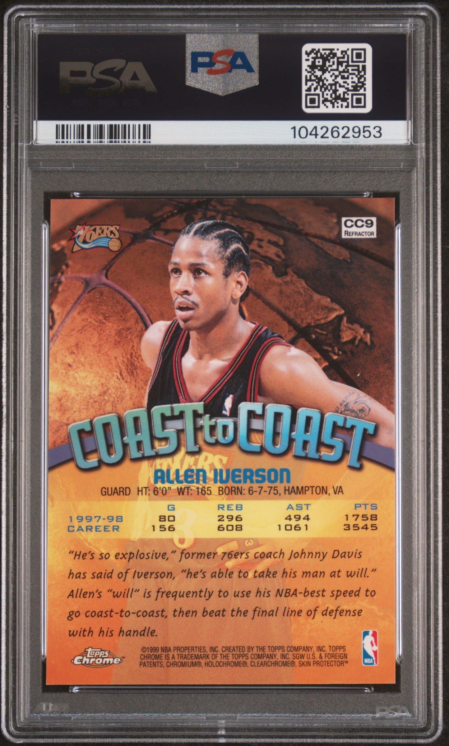 1998 Topps Chrome Coast To Coast Cc9 Allen Iverson Refractor PSA 10