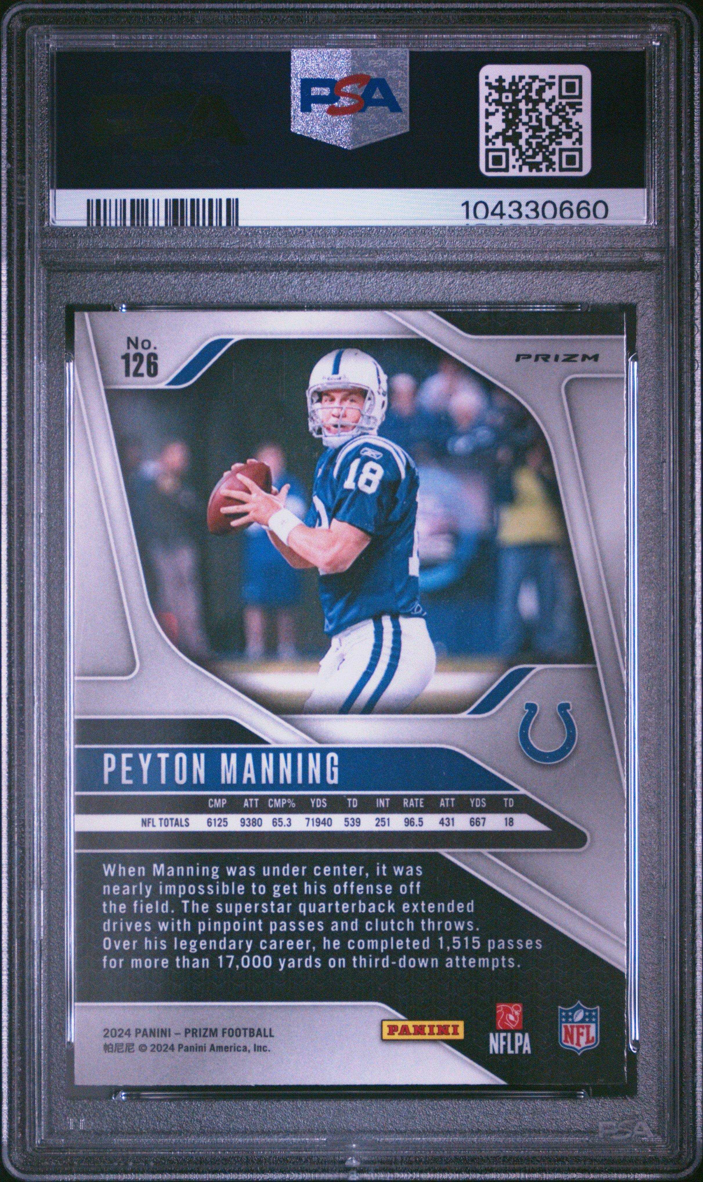 2024 Panini Prizm 126 Peyton Manning White Sparkle PSA 10