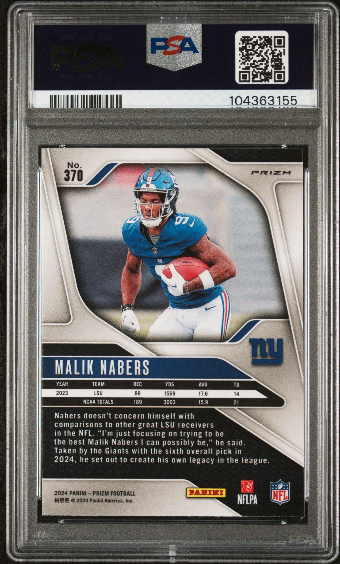 2024 Panini Prizm 370 Malik Nabers Green Prizm PSA 10