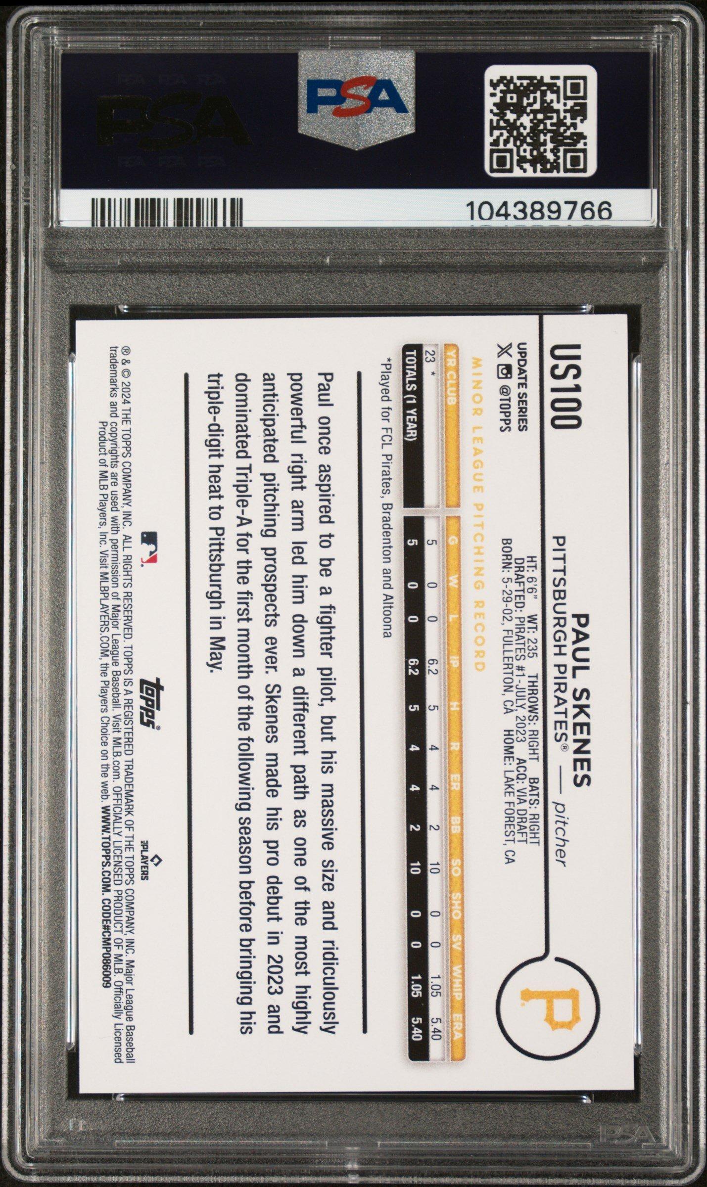 2024 Topps Update Us100 Paul Skenes Yellow PSA