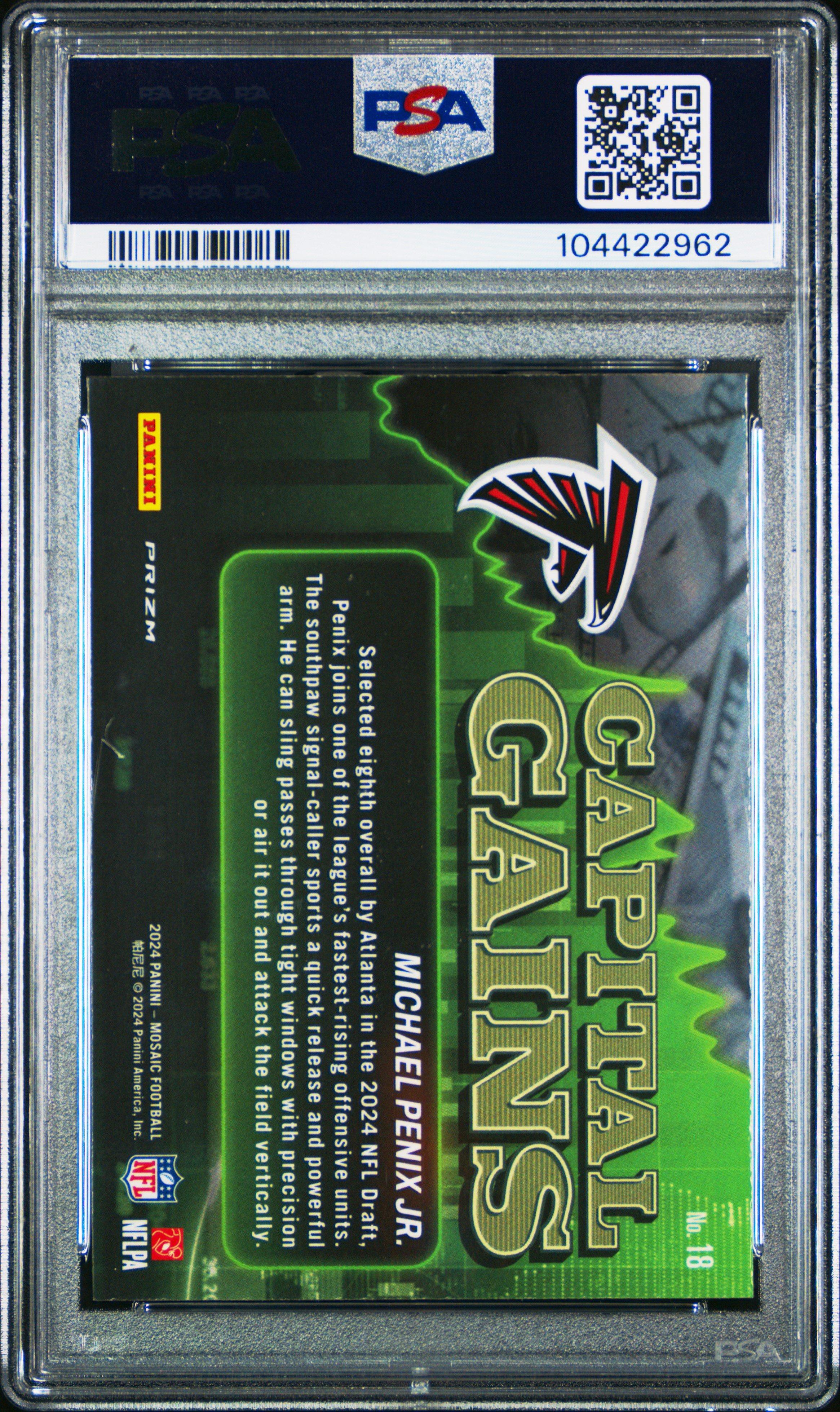 2024 Panini Mosaic Capital Gains 18 Michael Penix Jr. Silver PSA 9