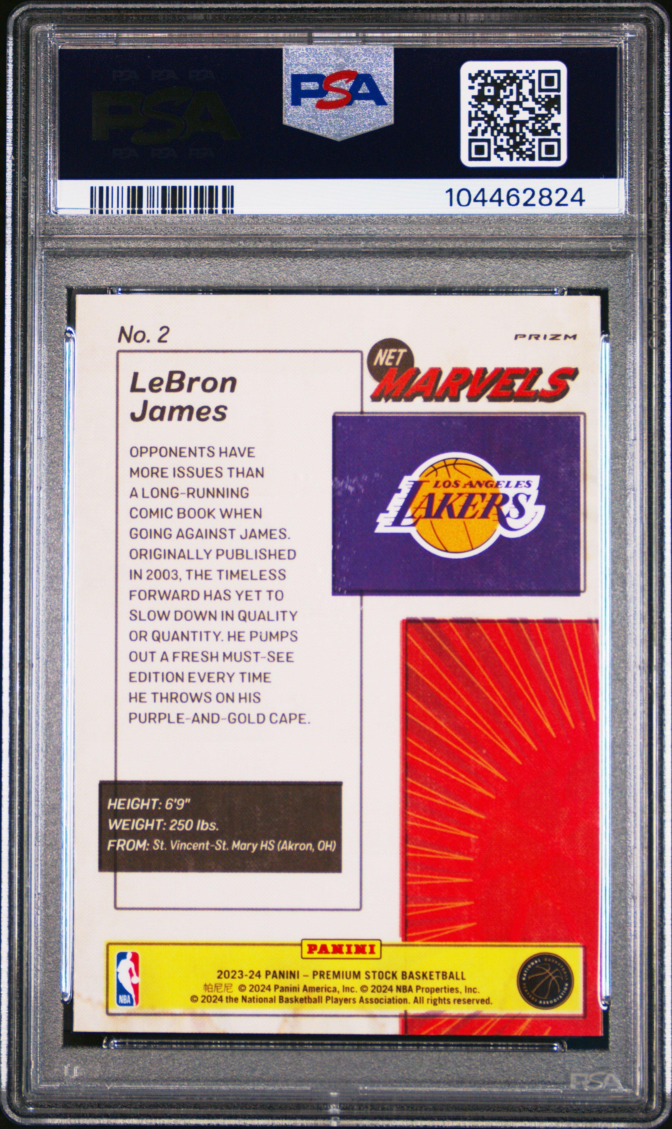 2023 Panini Hoops Premium Stock Retro Net Marvels 2 Lebron James PSA 10