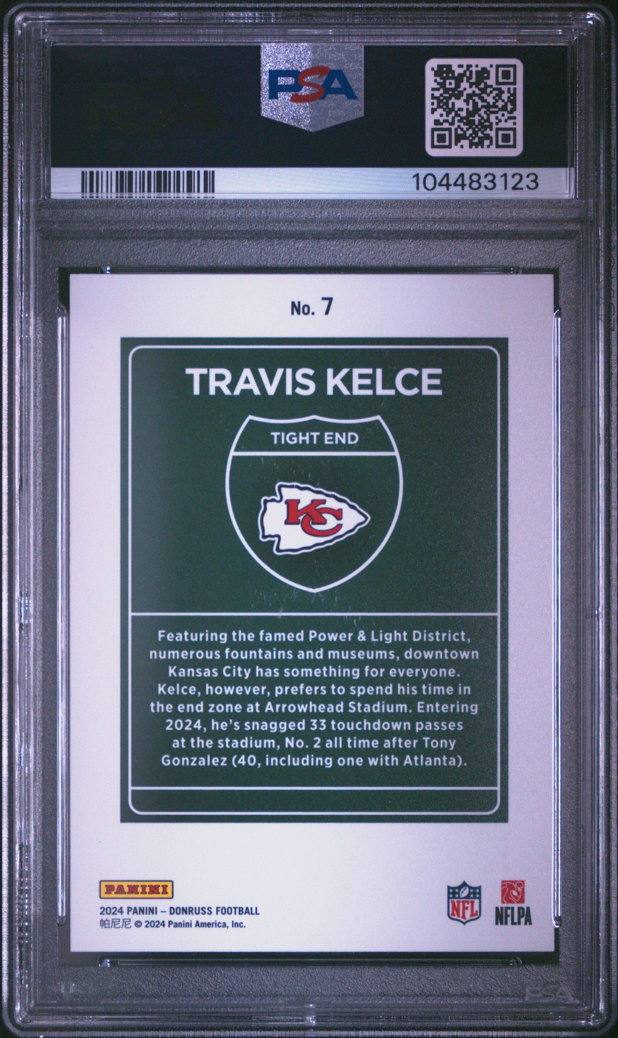 2024 Panini Donruss Downtown! 7 Travis Kelce PSA
