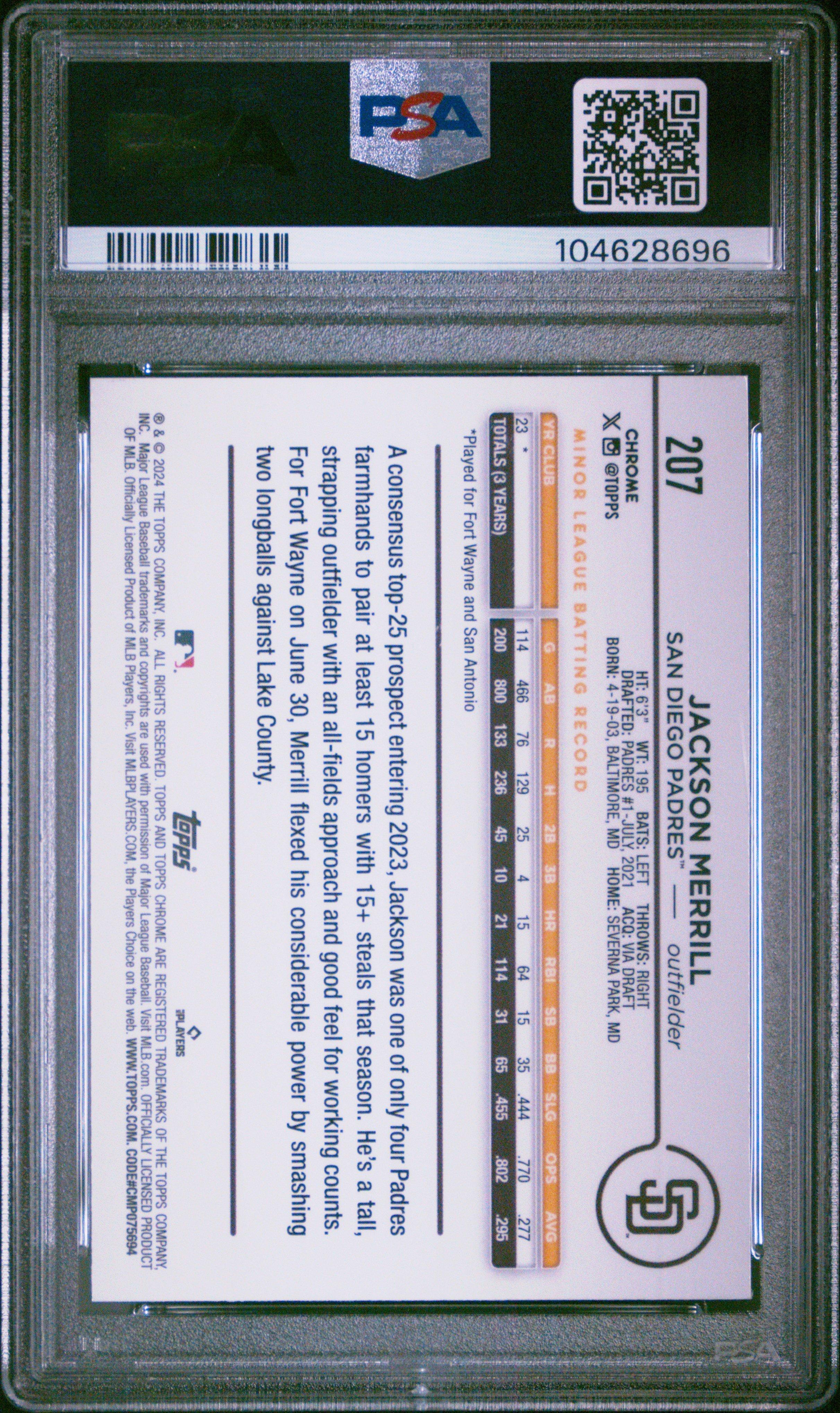 2024 Topps Chrome 207 Jackson Merrill PSA 10