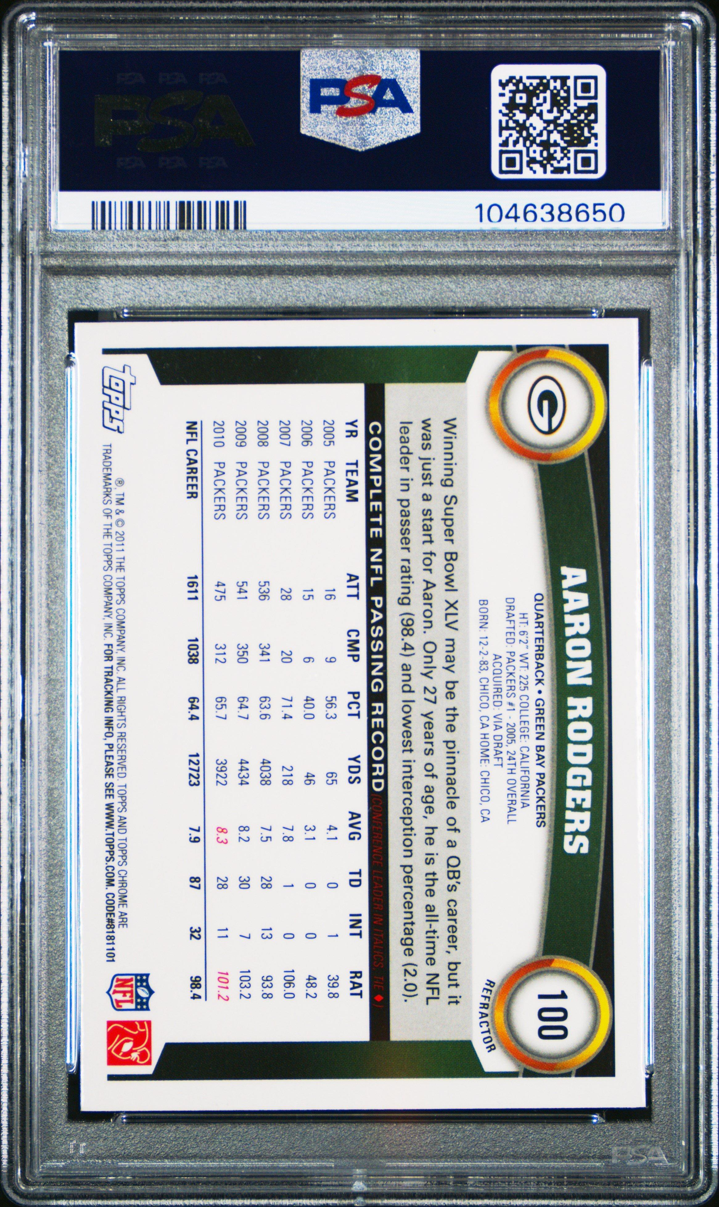 2011 Topps Chrome 100 Aaron Rodgers Xfractor PSA 10