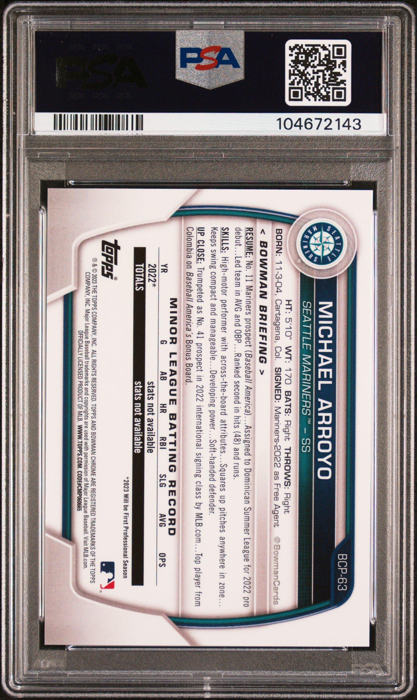 2023 Bowman Chrome Prospects Bcp63 Michael Arroyo Orange Refractor PSA 10