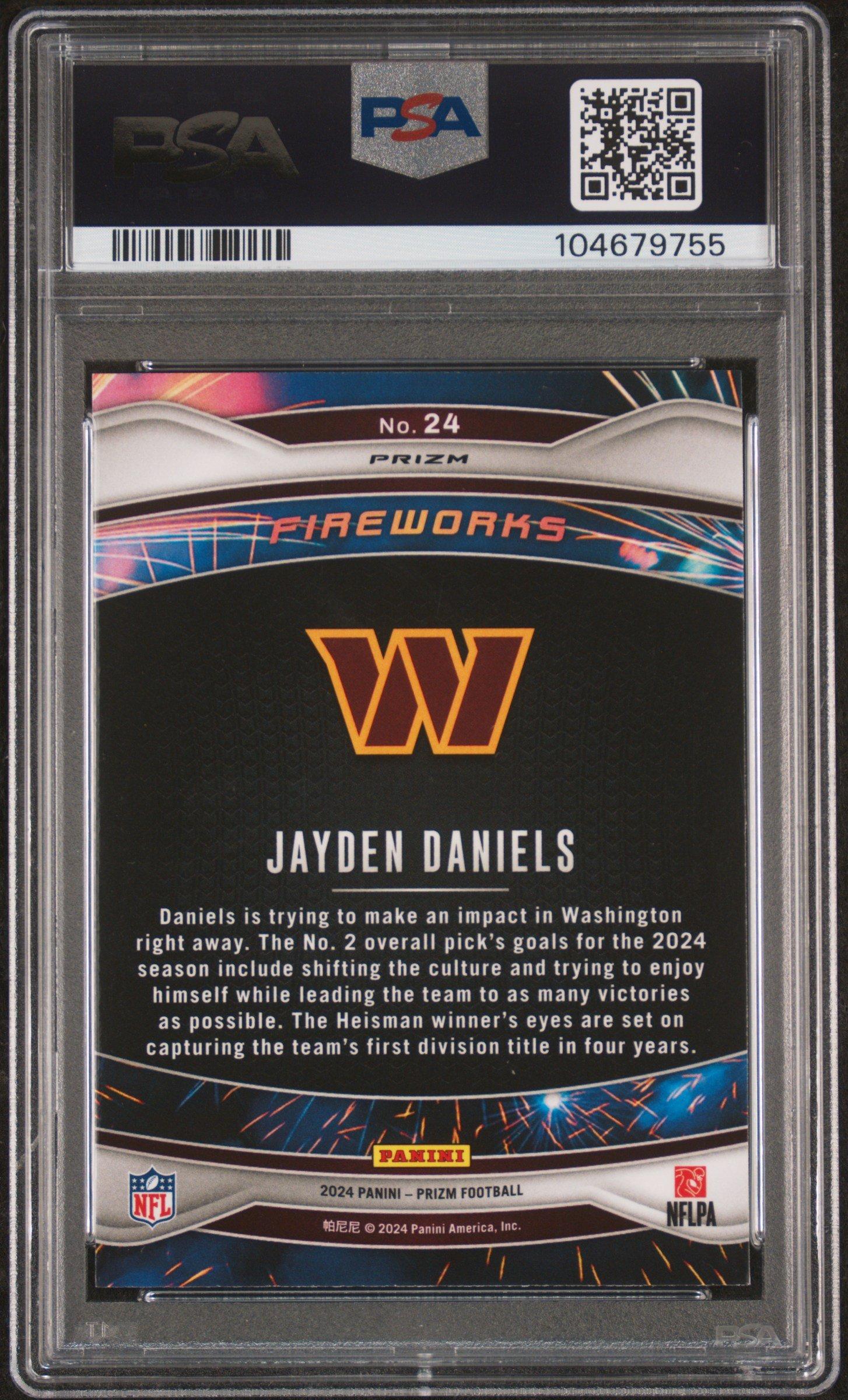 2024 Panini Prizm Fireworks 24 Jayden Daniels Green Prizm PSA